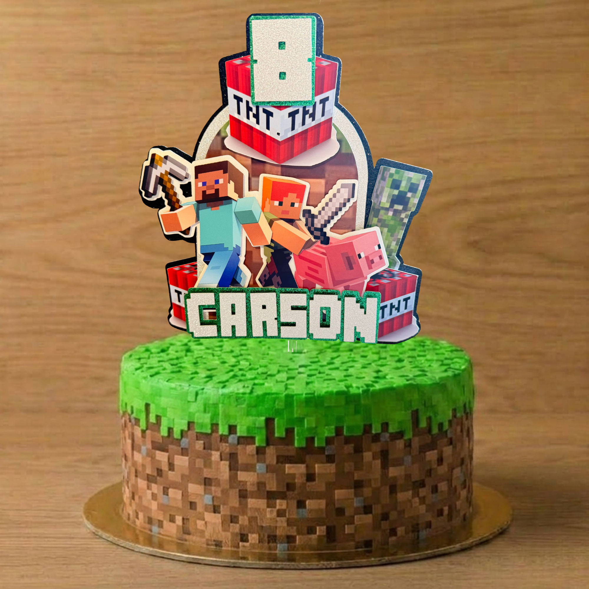 Minecraft Cake Topper | Custom Name & Age Birthday Decoration