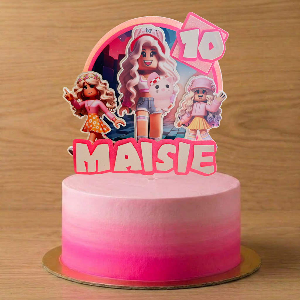 Roblox Cake Topper – Personalised Name & Age Birthday Decoration