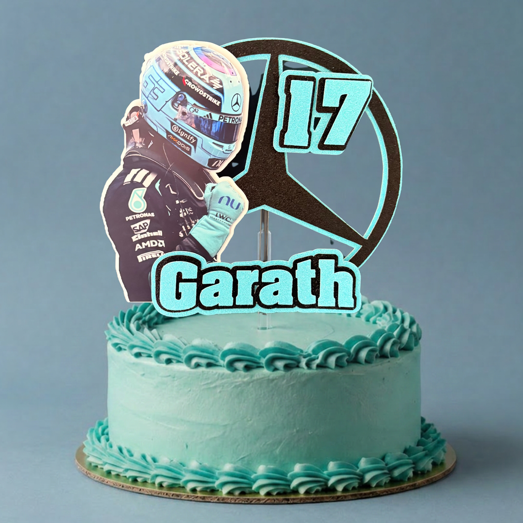 George Russell Personalised Cake Topper | Custom Name & Age Racing Birthday Decoration