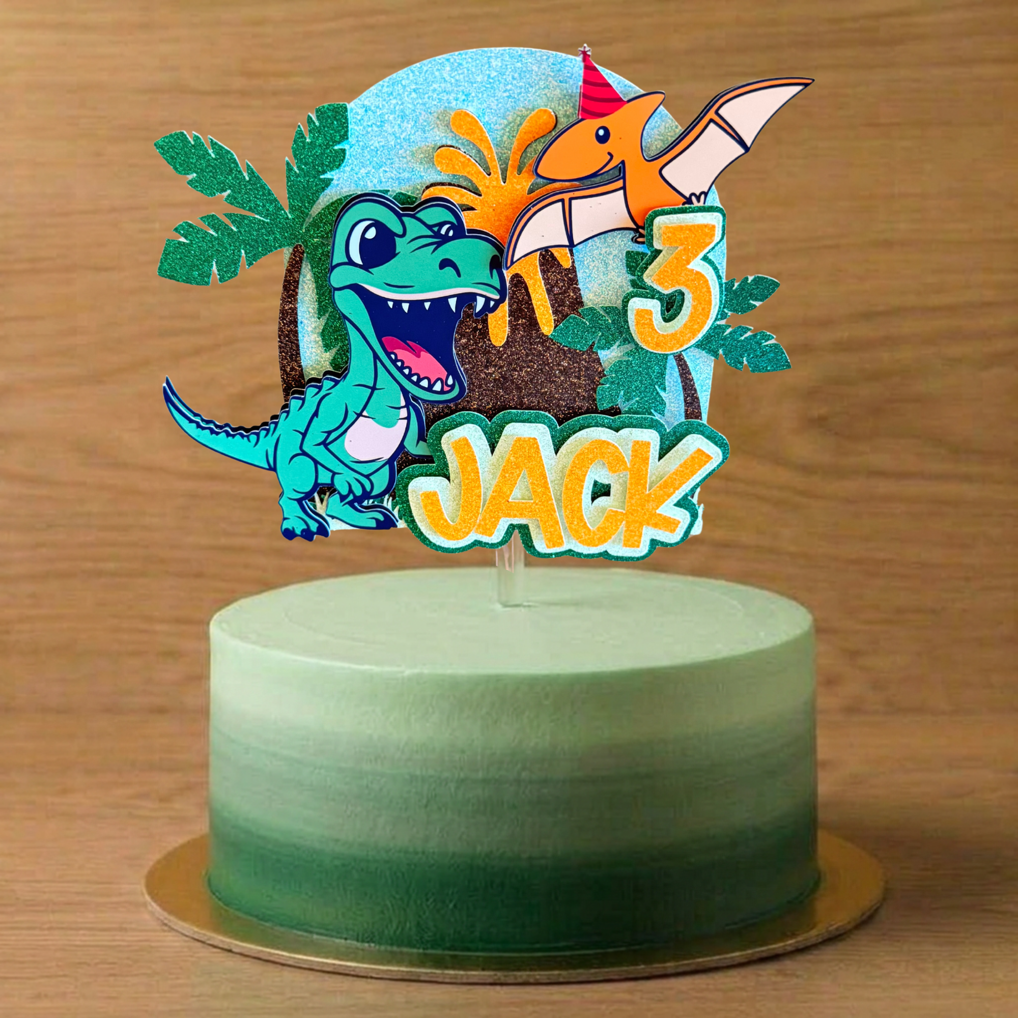 Dinosaur Personalised Cake Topper | Custom Name & Age