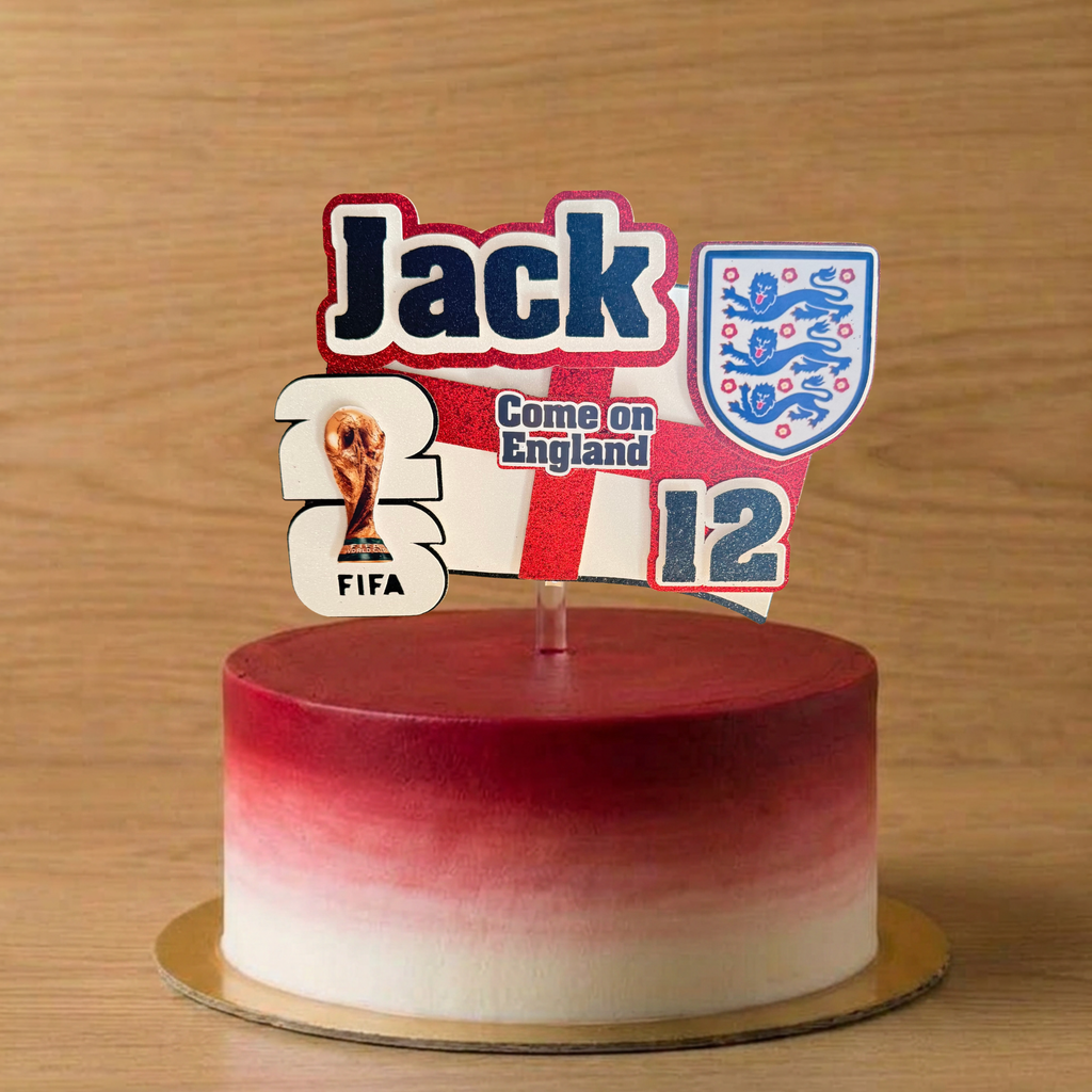 England Football World Cup Cake Topper | Personalised Name & Age Birthday Decoration