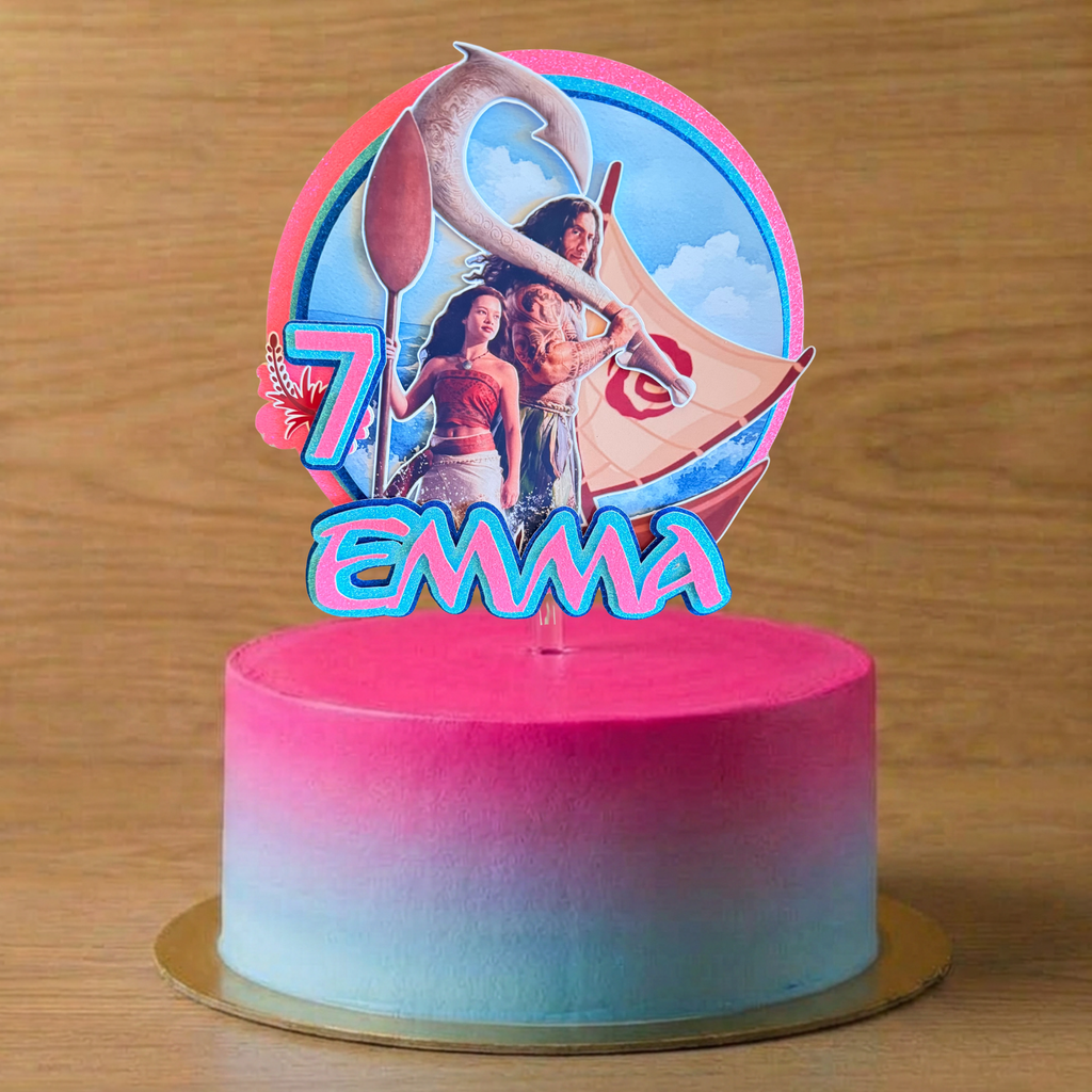 Moana Birthday Cake Topper – Personalised Name & Age Decoration