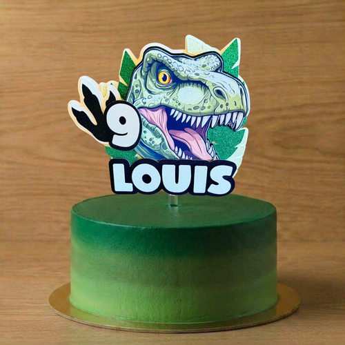 Dinosaur Birthday Cake Topper – Personalised Name & Age Decoration