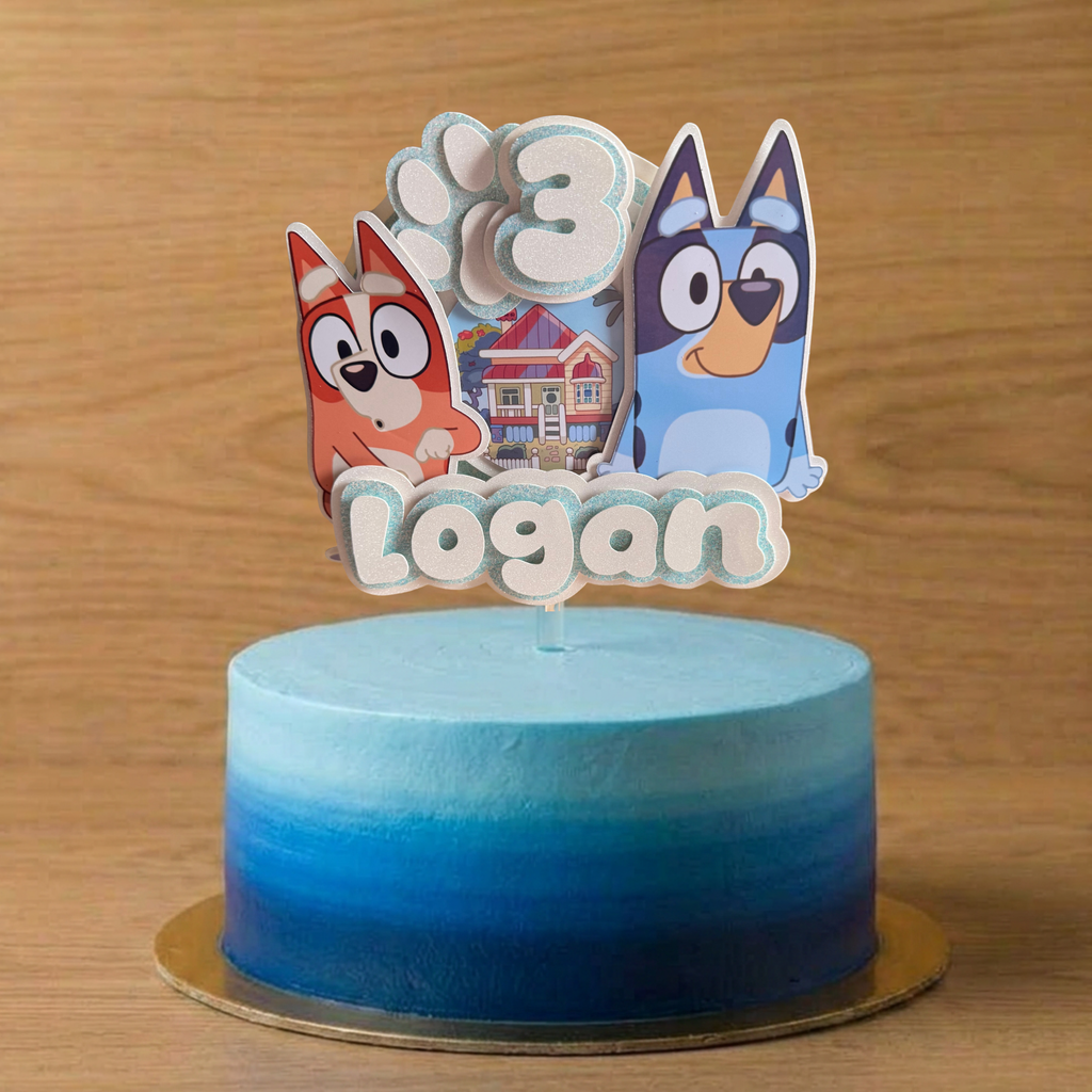 Bluey Personalised Cake Topper | Custom Name & Age Birthday Decoration