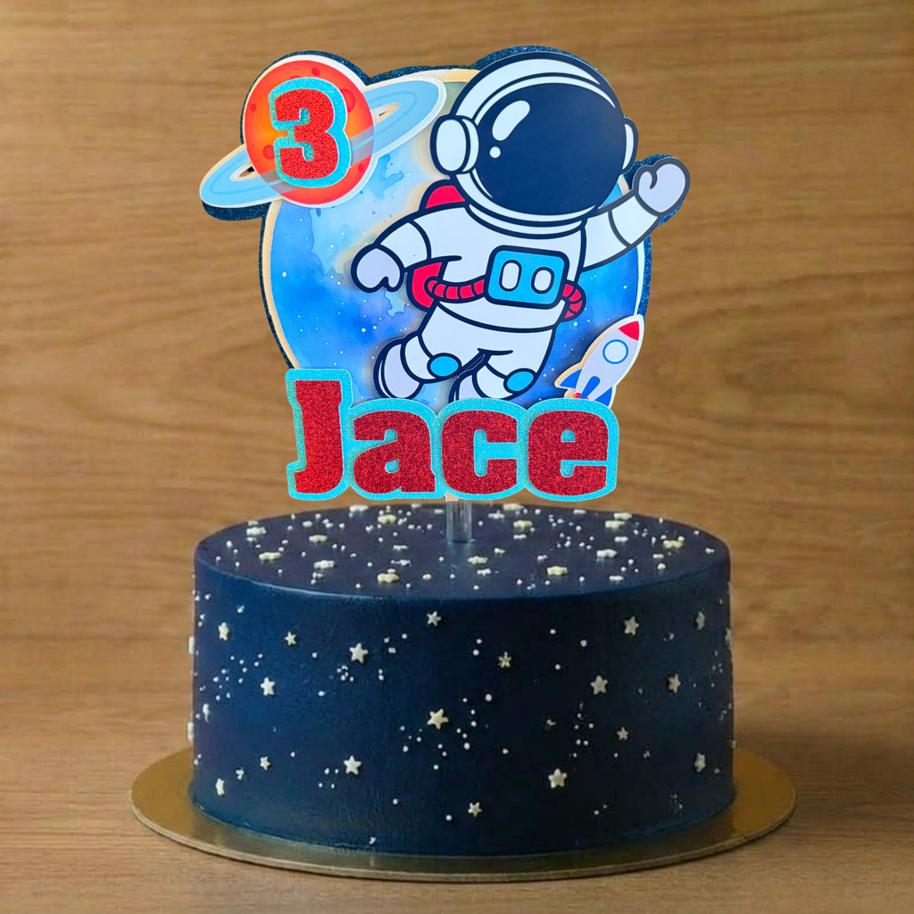 Space Astronaut Birthday Cake Topper – Personalised Name & Age Decoration