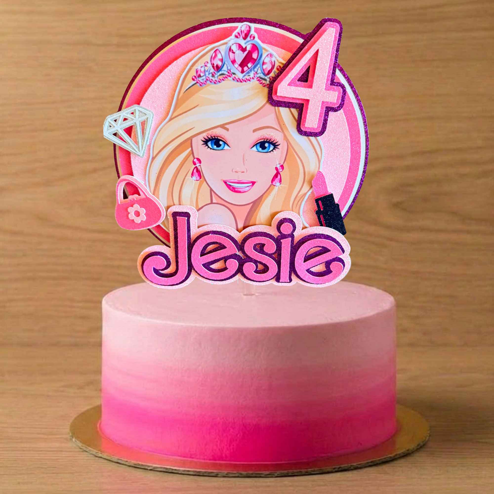 Barbie Inspired Cake Topper – Personalised Name & Age Birthday Decoration