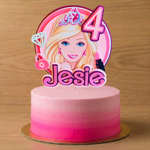 Barbie Inspired Cake Topper – Personalised Name & Age Birthday Decoration