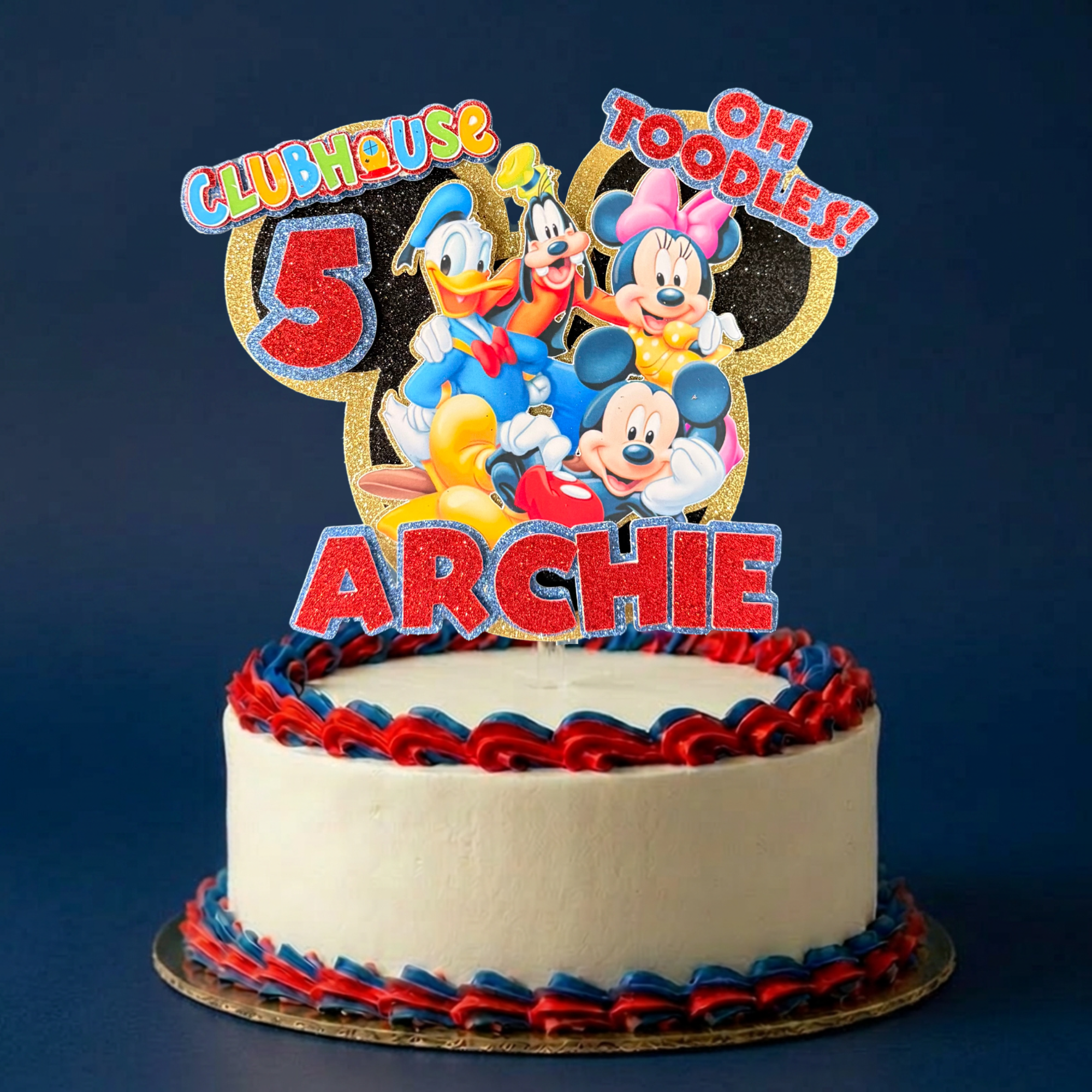 Mickey Mouse Personalised Cake Topper | Custom Name & Age Birthday Decoration
