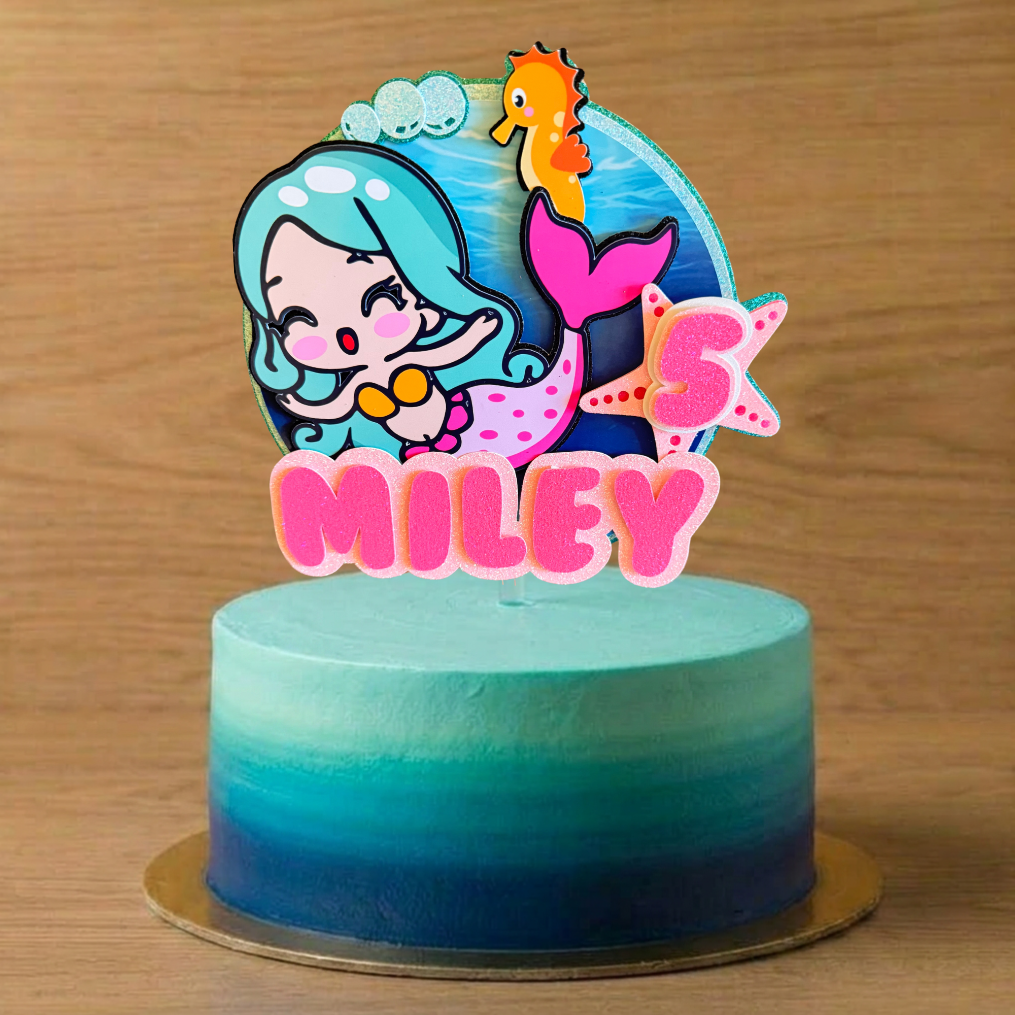 Mermaid Cake Topper – Personalised Name & Age Birthday Decoration