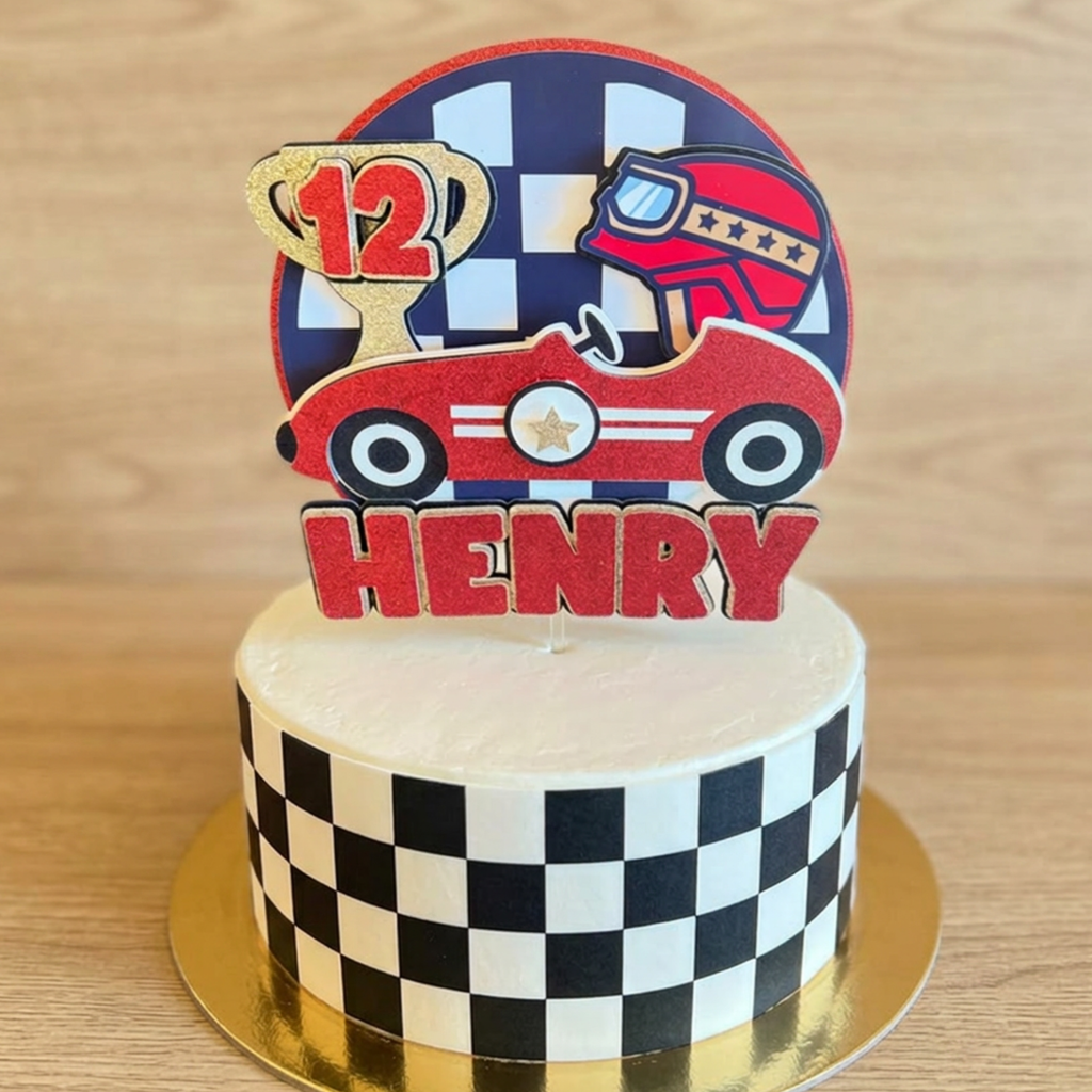 Classic Car Cake Topper | Personalised Name & Age Birthday Decoration