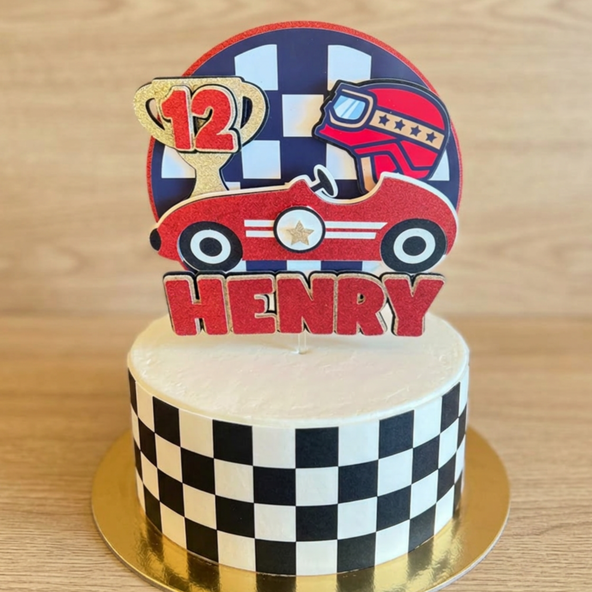 Classic Car Cake Topper | Personalised Name & Age Birthday Decoration