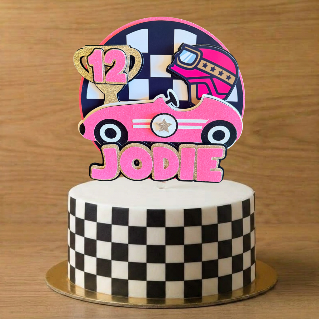 Classic Car Cake Topper | Personalised Name & Age Birthday Decoration