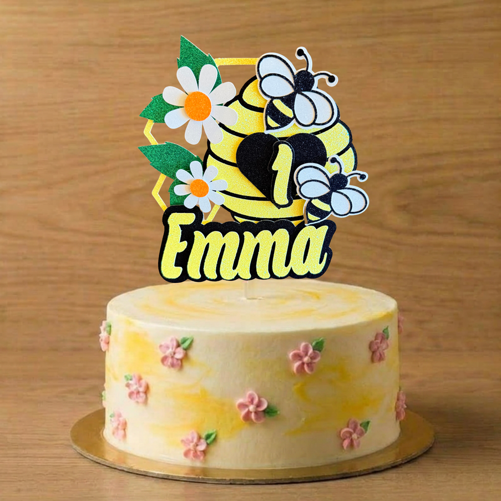 Bee Cake Topper | Personalised Name & Age Birthday Decoration