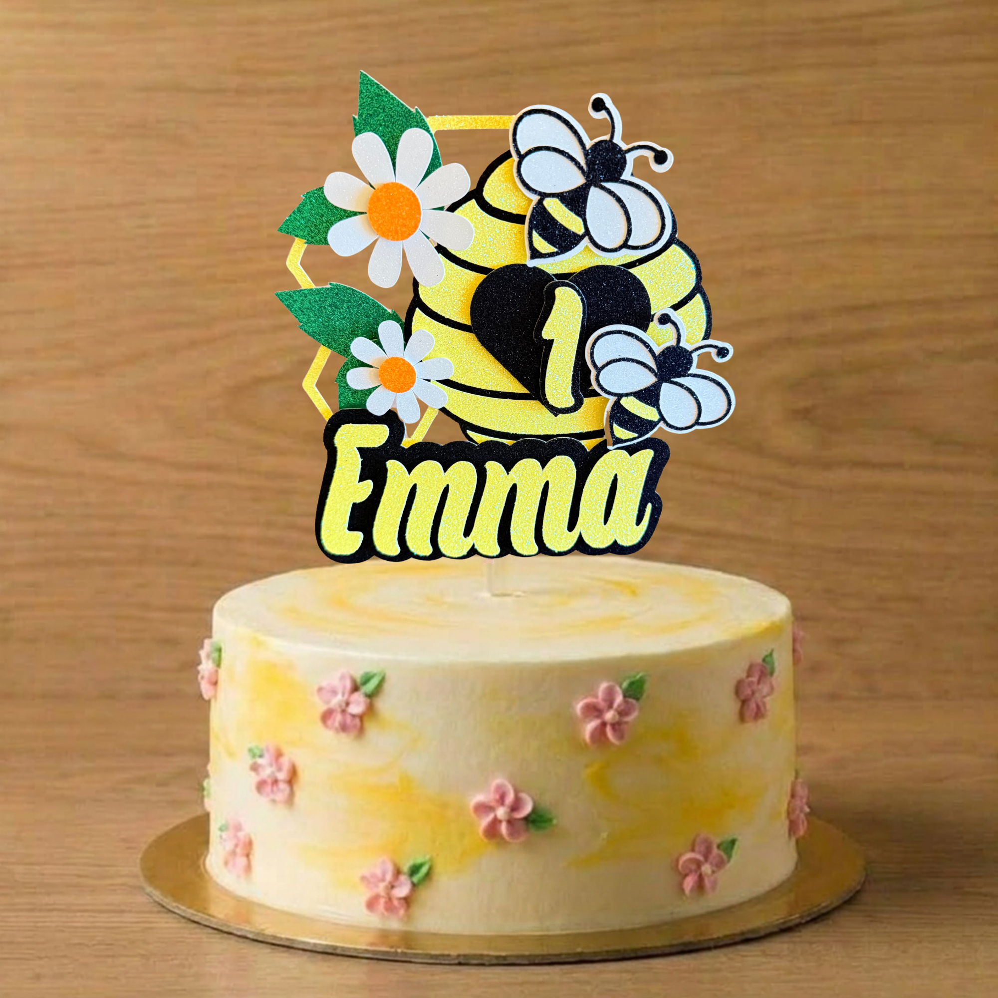 Bee Cake Topper | Personalised Name & Age Birthday Decoration
