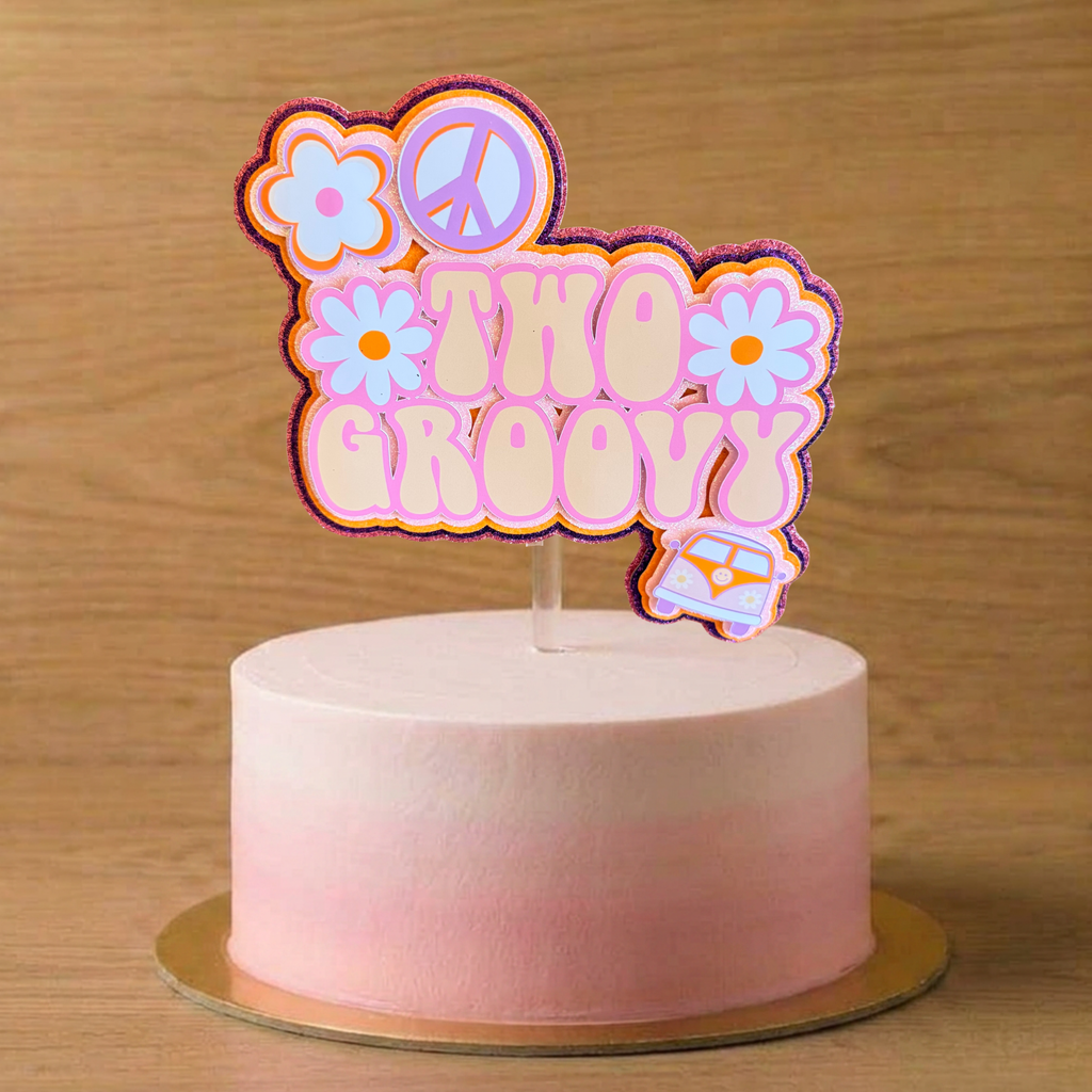 Two Groovy Cake Topper | 2nd Birthday Retro Daisy Party