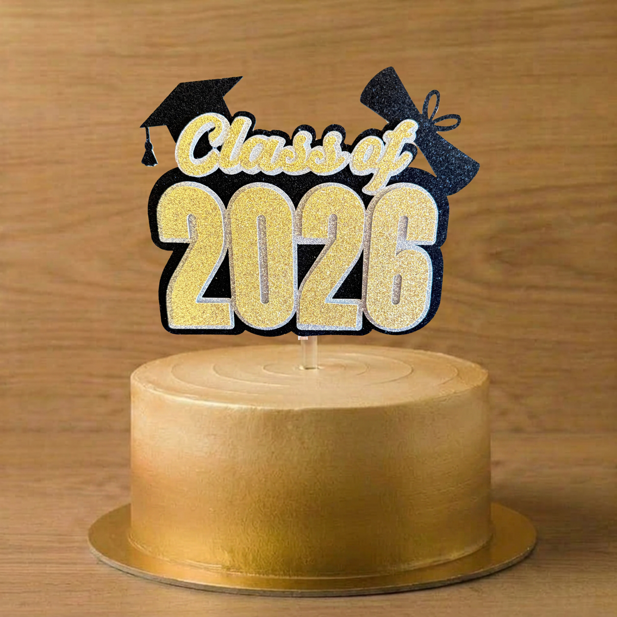 Class of 2026 Graduation Cake Topper | Gold & Silver Glitter