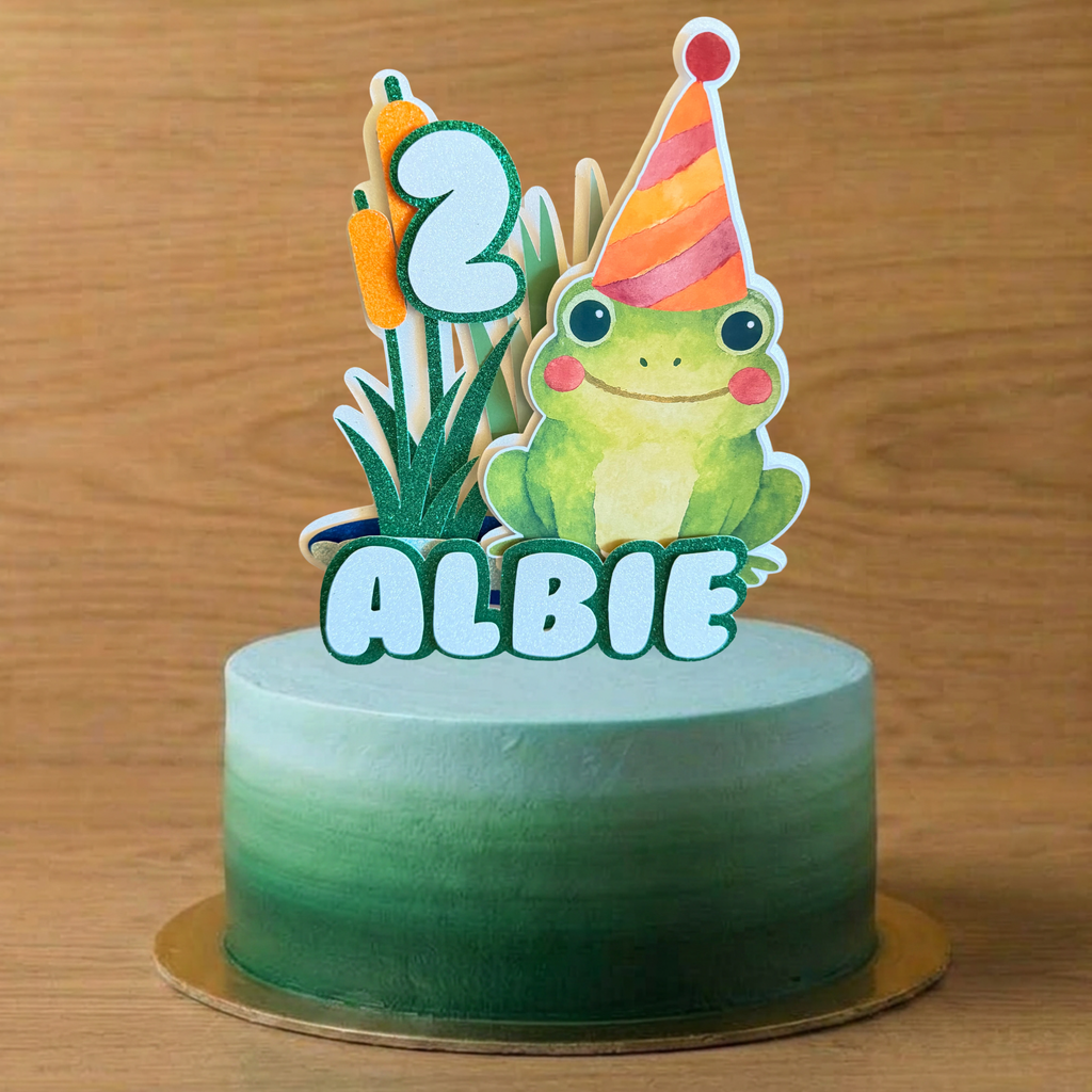 Frog Cake Topper – Personalised Custom Name & Age Birthday Decoration