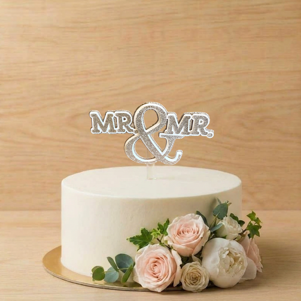 Mr & Mrs Wedding Cake Topper – Gold or Silver Glitter Decoration
