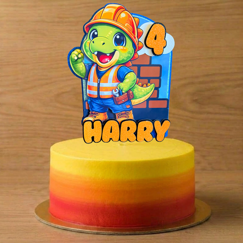 Construction Dinosaur Cake Topper | Personalised Name & Age
