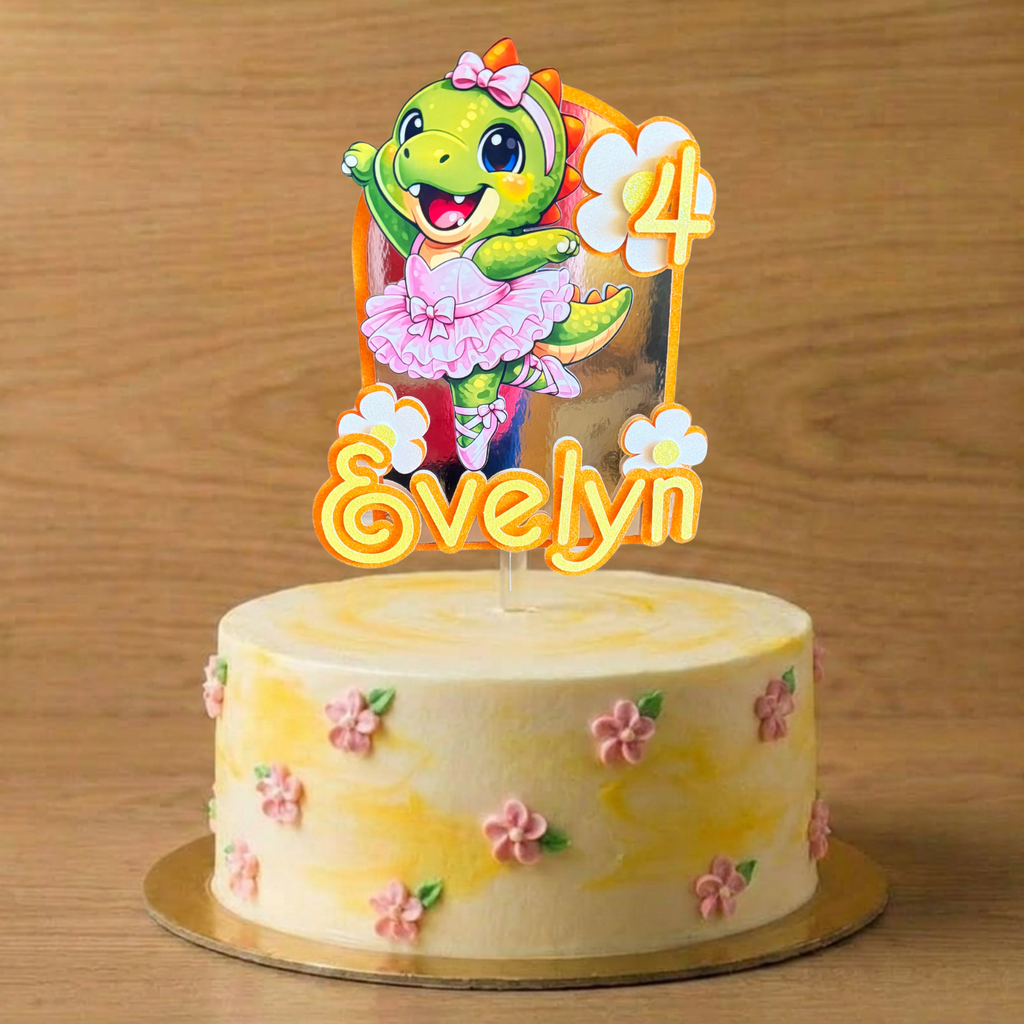 Ballerina Dinosaur Cake Topper | Personalised Name & Age
