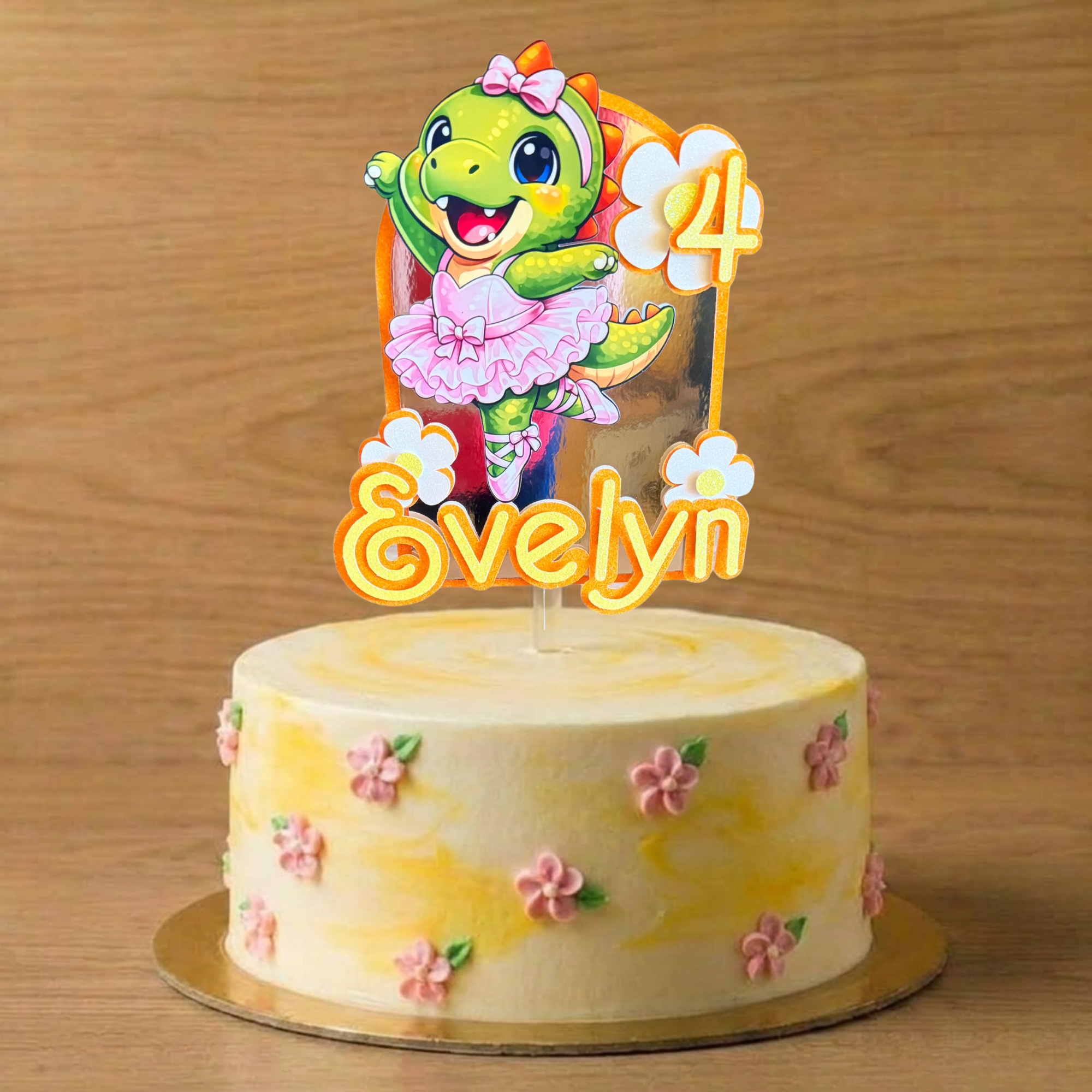Ballerina Dinosaur Cake Topper | Personalised Name & Age