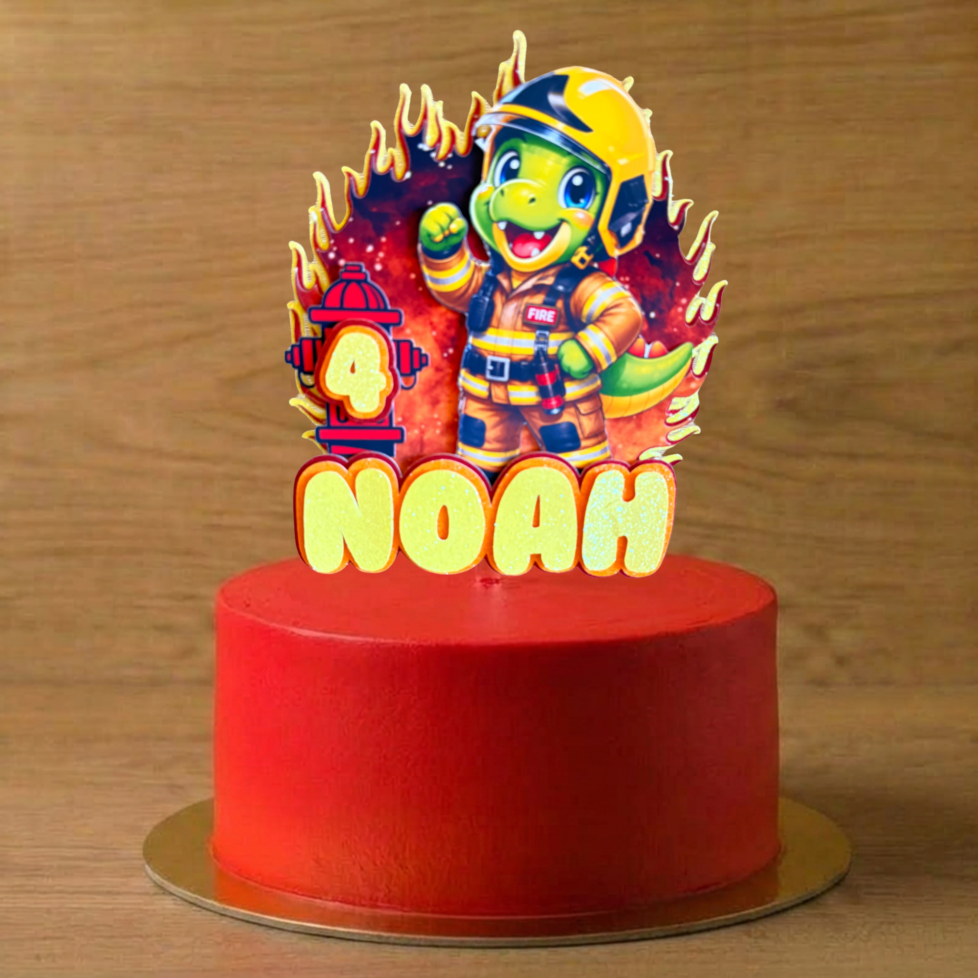 Firefighter Dinosaur Cake Topper | Personalised Name & Age