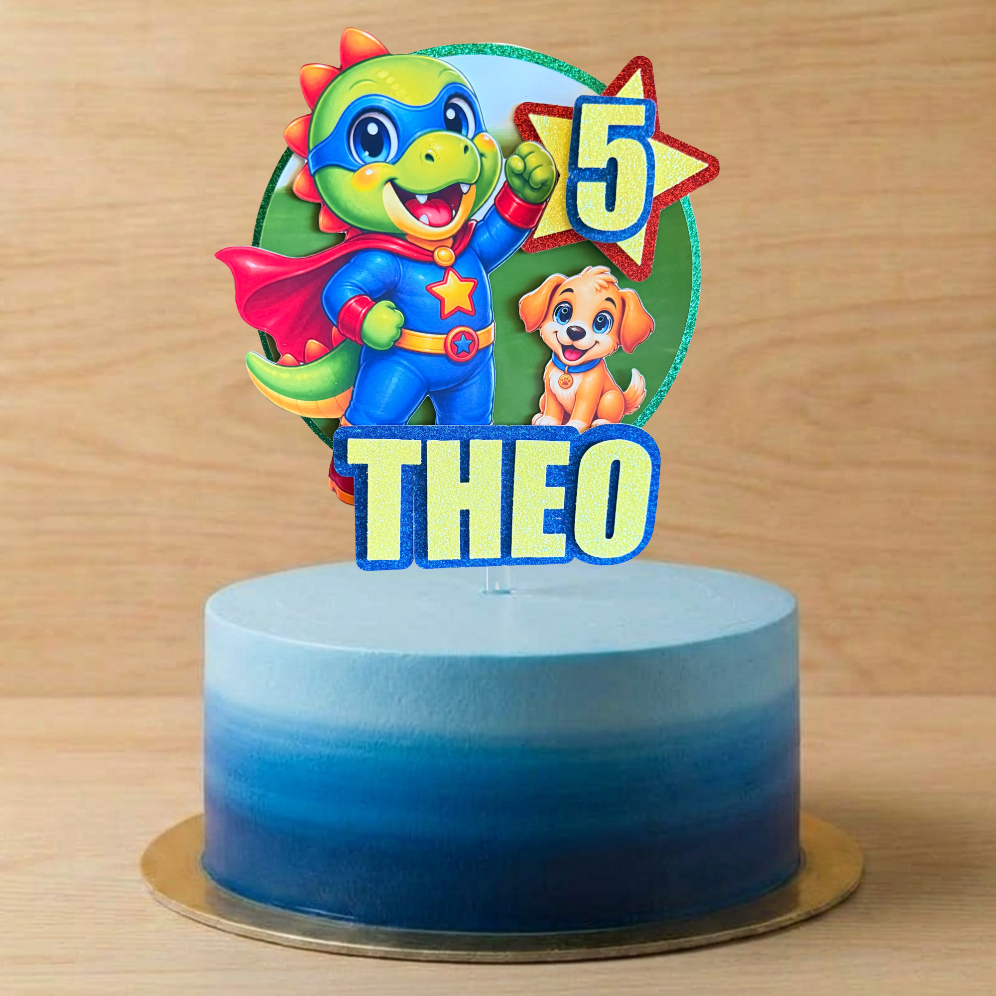 Superhero Dinosaur Cake Topper | Personalised Name & Age
