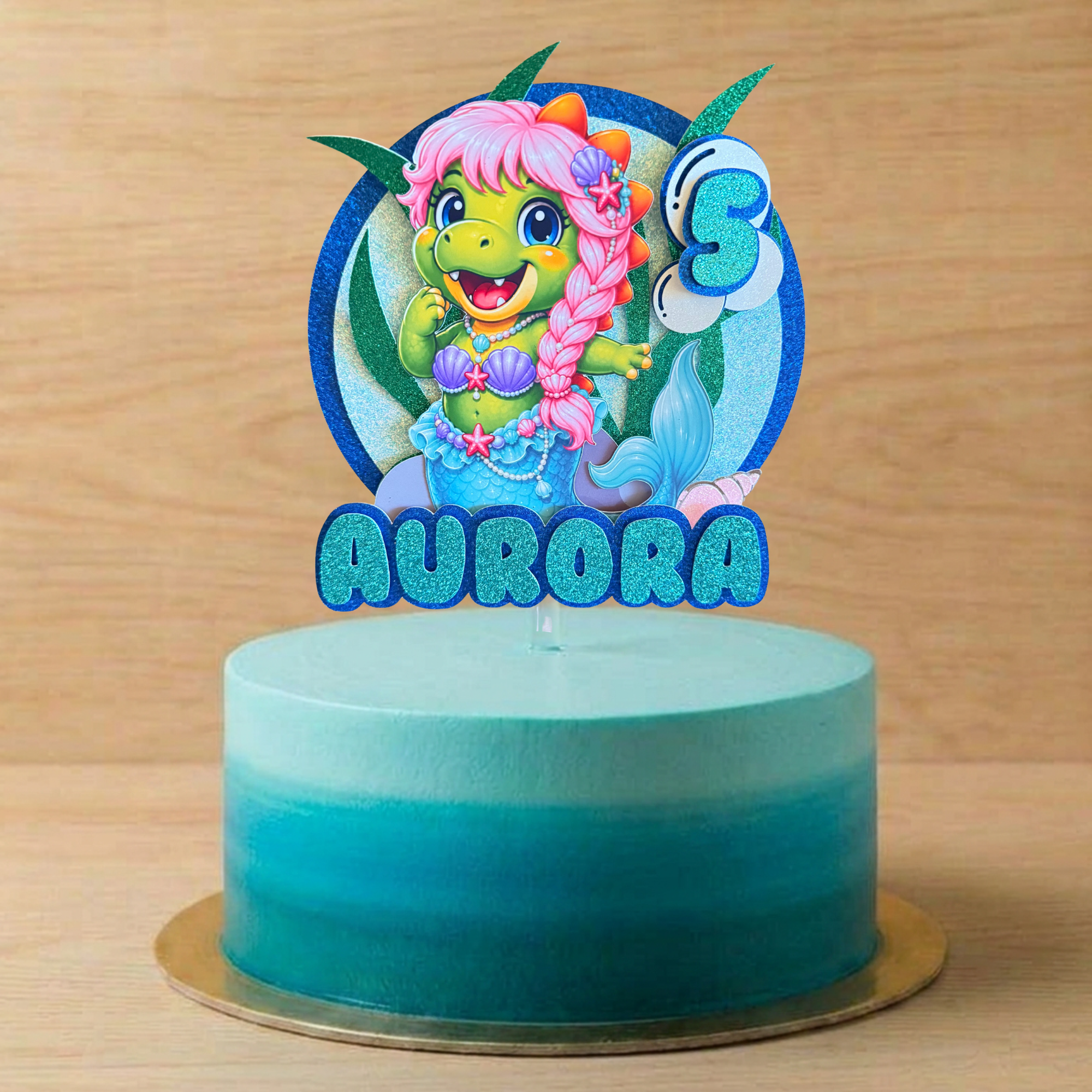 Mermaid Dinosaur Cake Topper | Personalised Name & Age