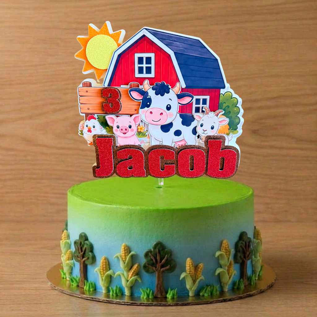Farm Animal Cake Topper | Personalised Name & Age Birthday Decoration