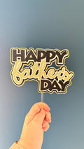 Happy Father's Day Cake Topper | Black Gold Glitter Party Decoration