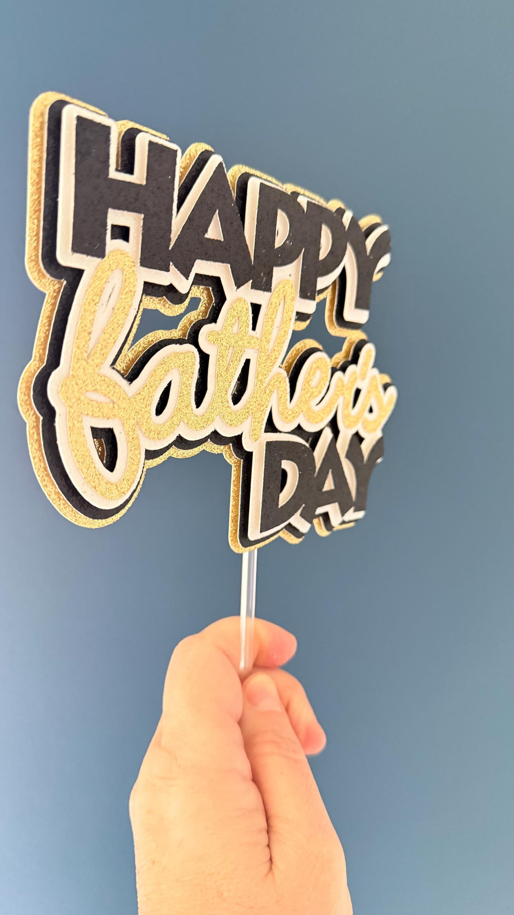 Happy Father's Day Cake Topper | Black Gold Glitter Party Decoration