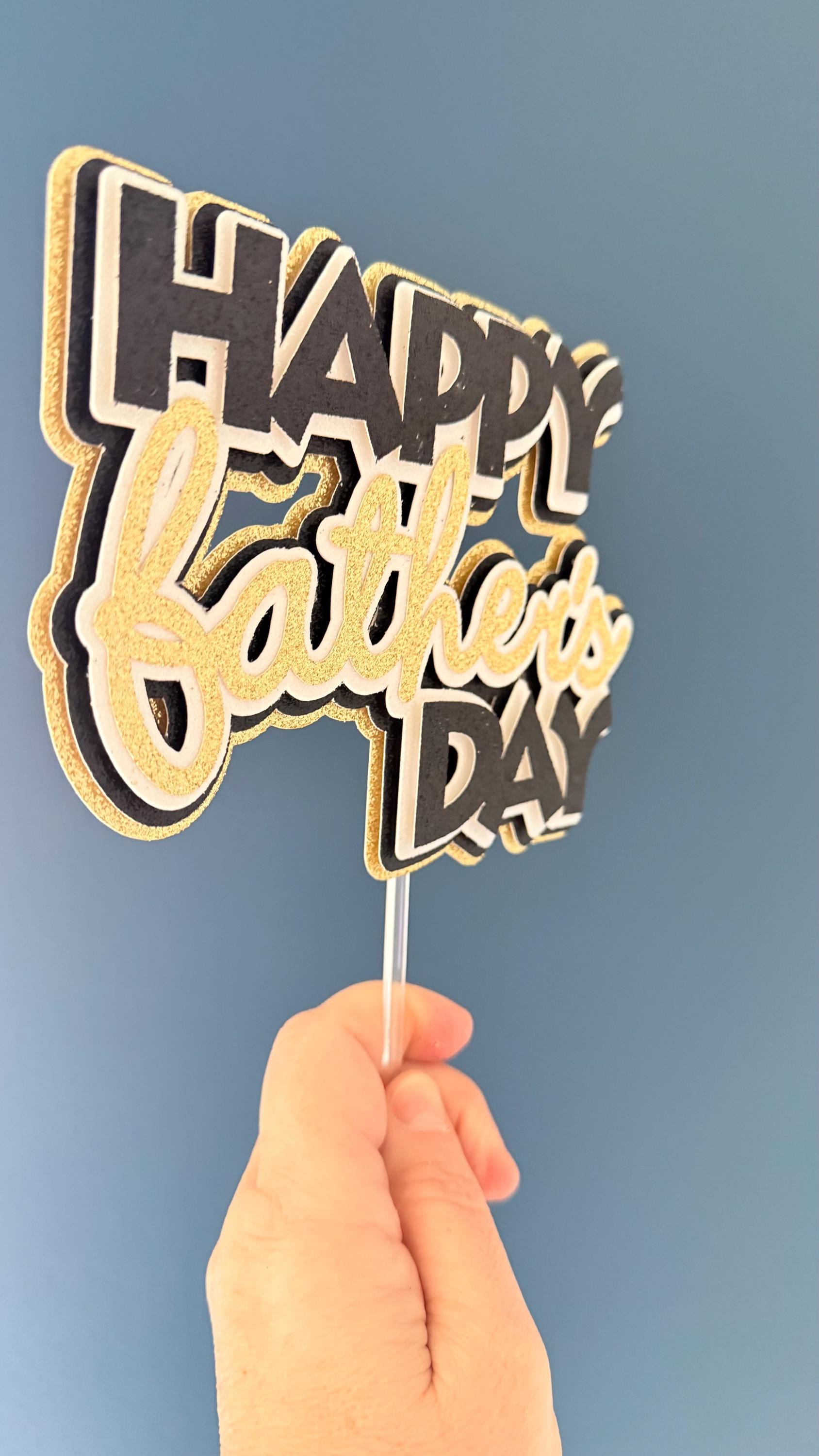 Happy Father's Day Cake Topper | Black Gold Glitter Party Decoration