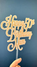 Happy 50th Birthday Mum Cake Topper | Rose Gold Pink Glitter Script