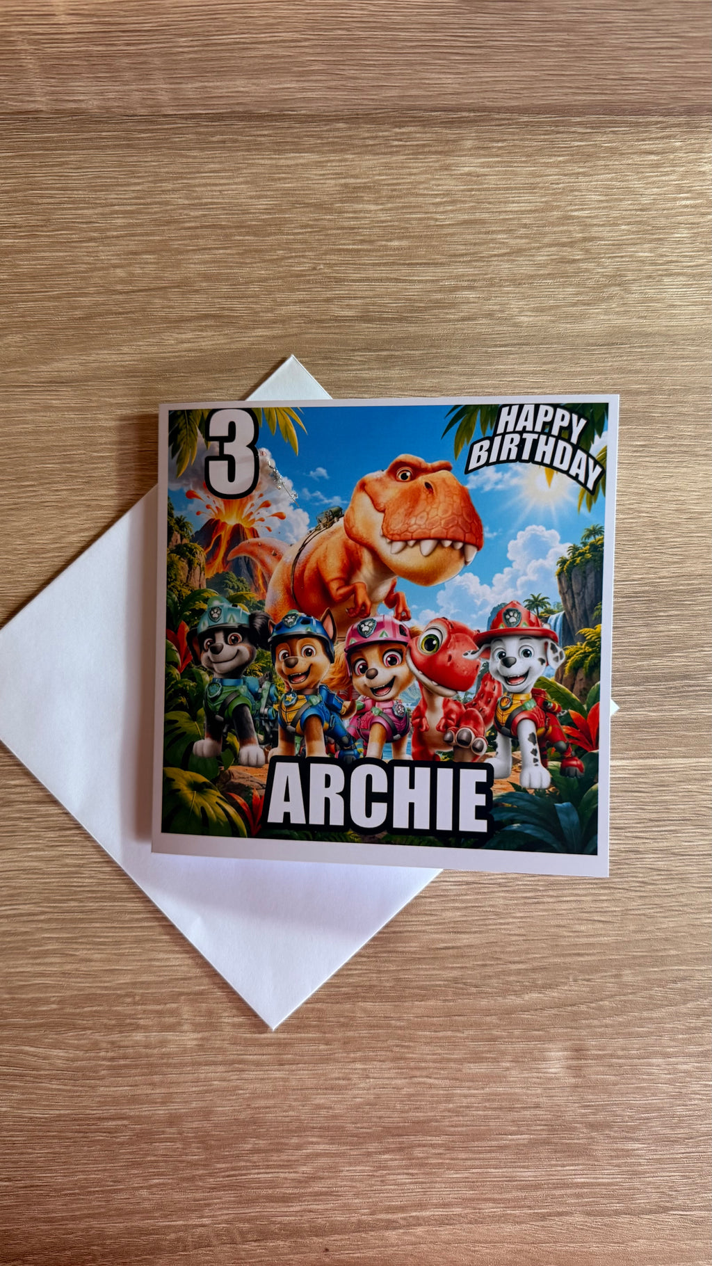 Paw Patrol Dino Movie Personalised Birthday Card – Name & Age