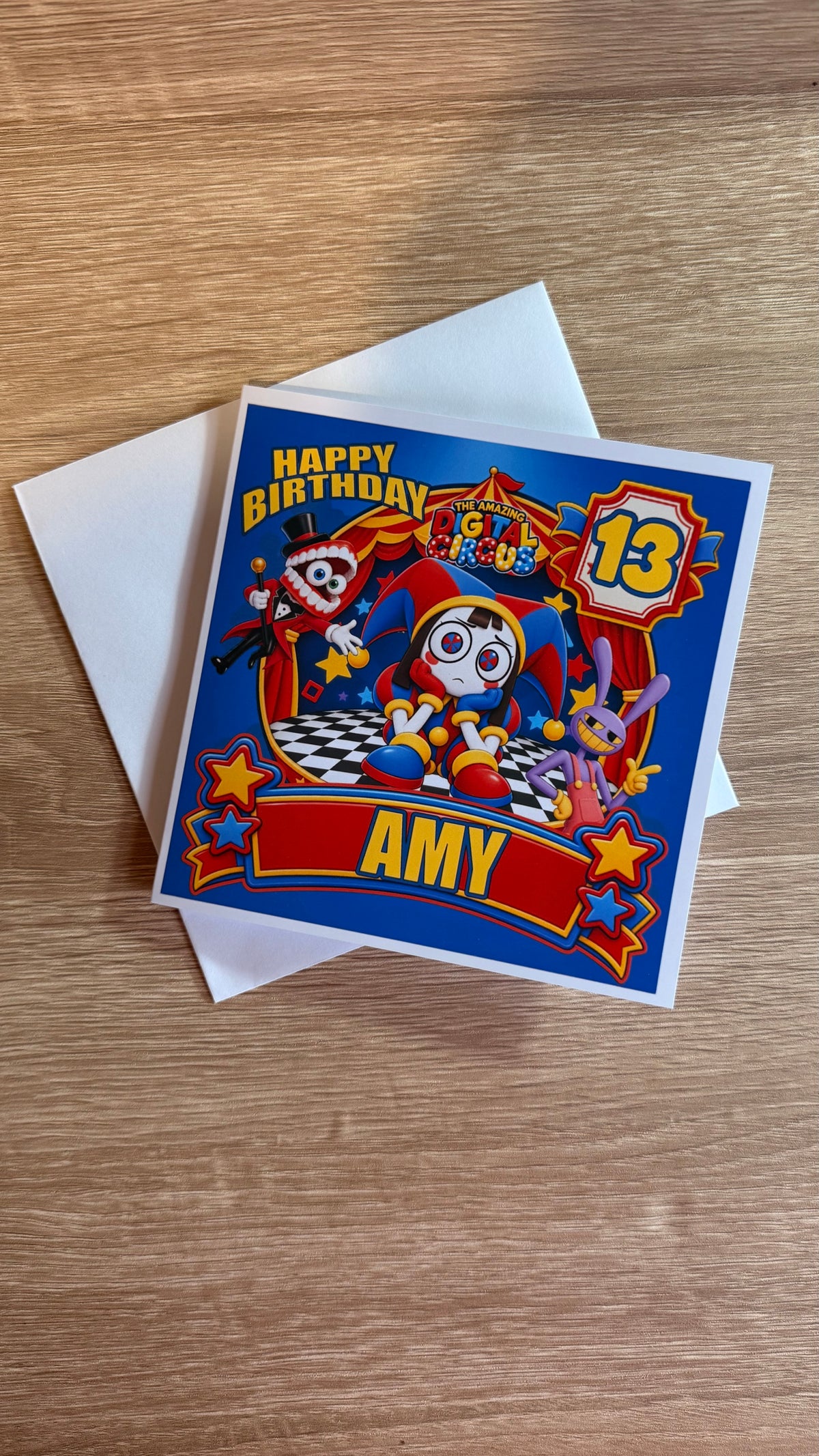 Amazing Digital Circus Personalised Birthday Card – Name & Age – 6x6