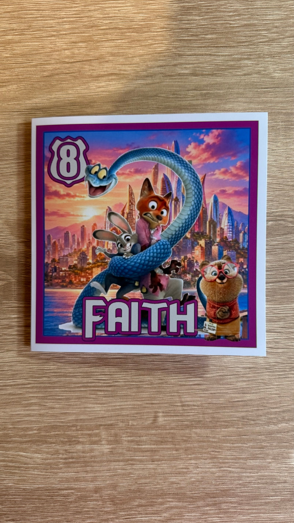 Zootopia 2 Personalised Birthday Card – Pink Sunset – Name & Age