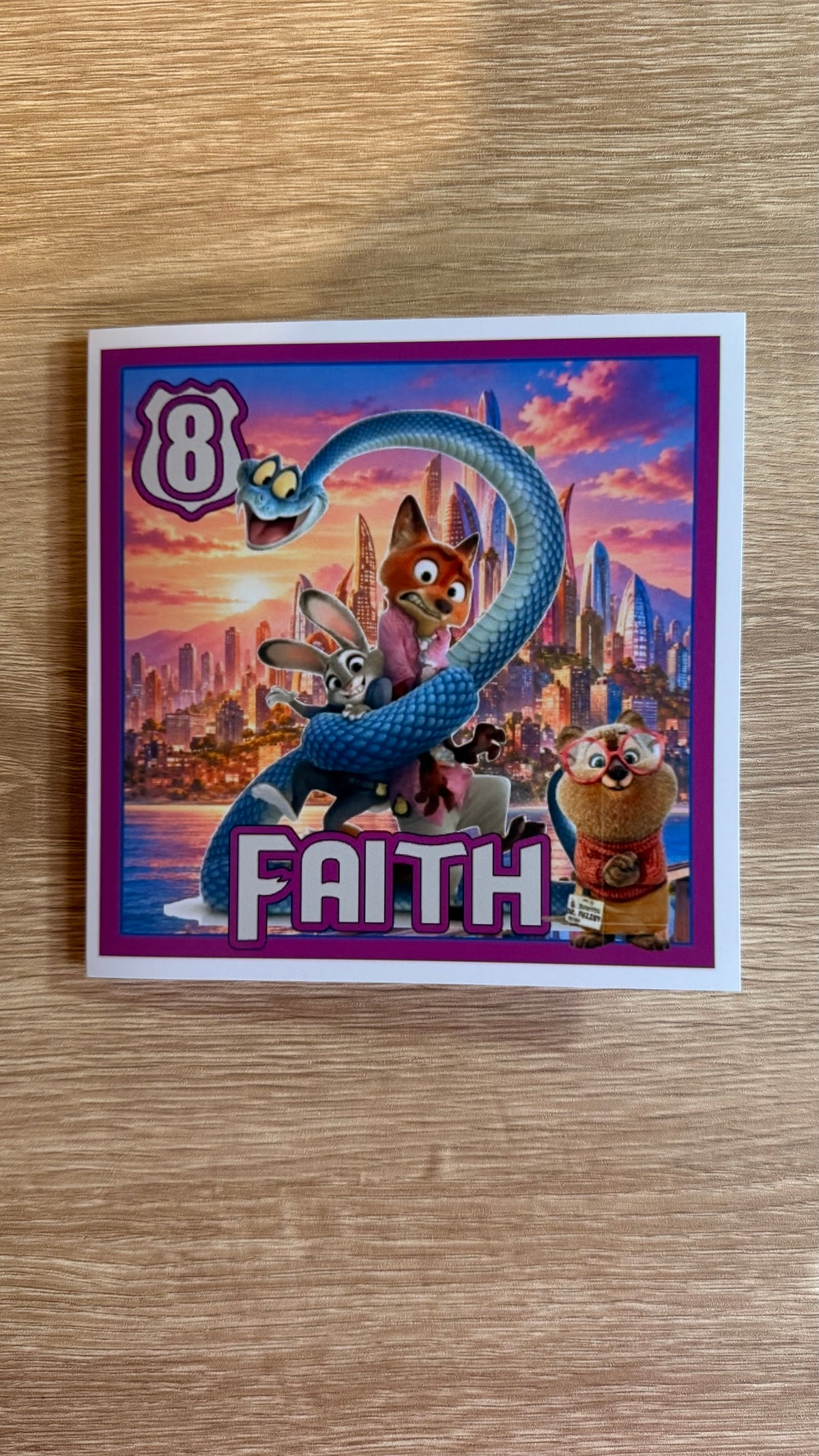 Zootopia 2 Personalised Birthday Card – Pink Sunset – Name & Age