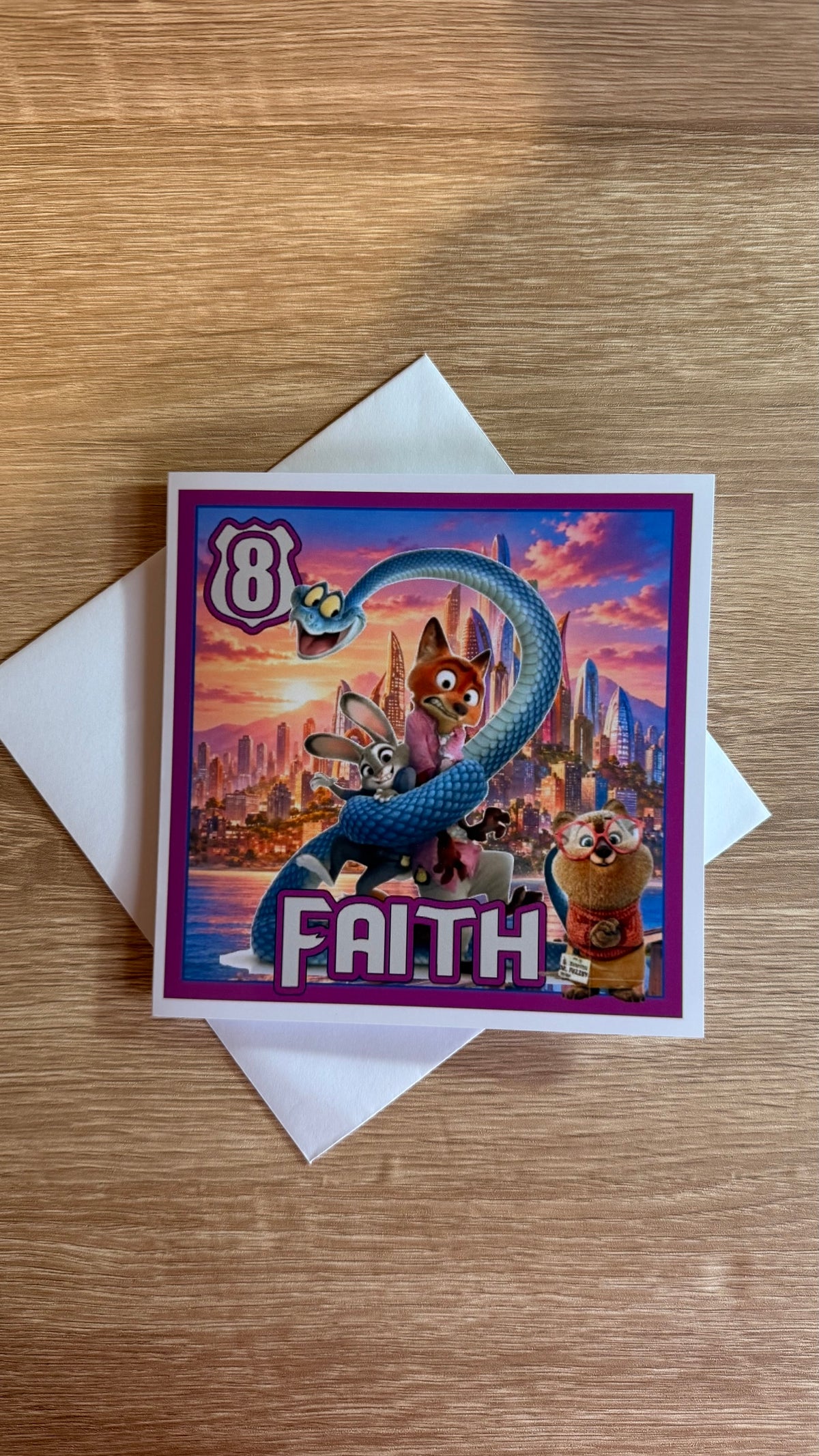 Zootopia 2 Personalised Birthday Card – Pink Sunset – Name & Age