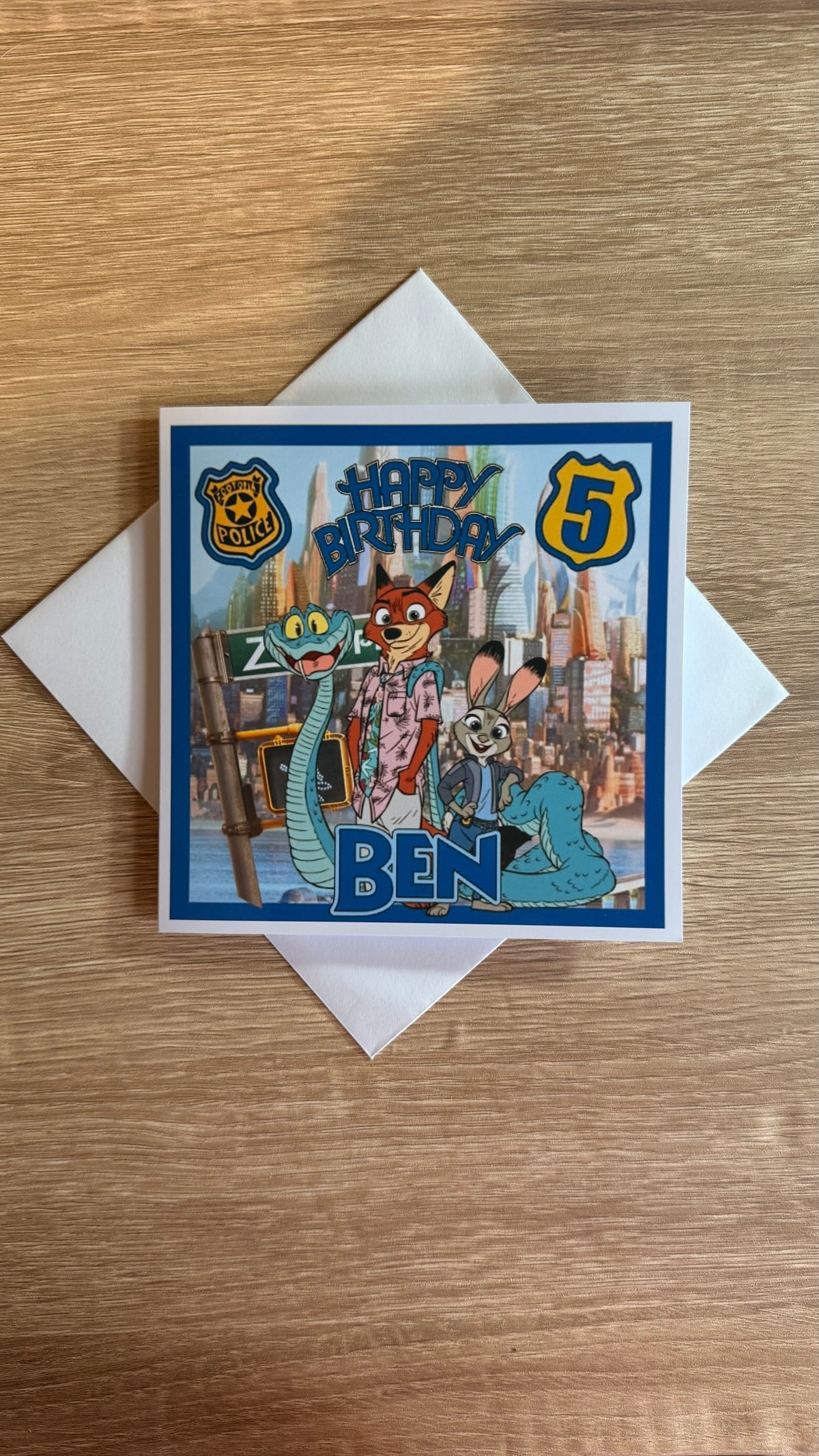 Zootopia 2 Personalised Birthday Card – Blue City – Name & Age