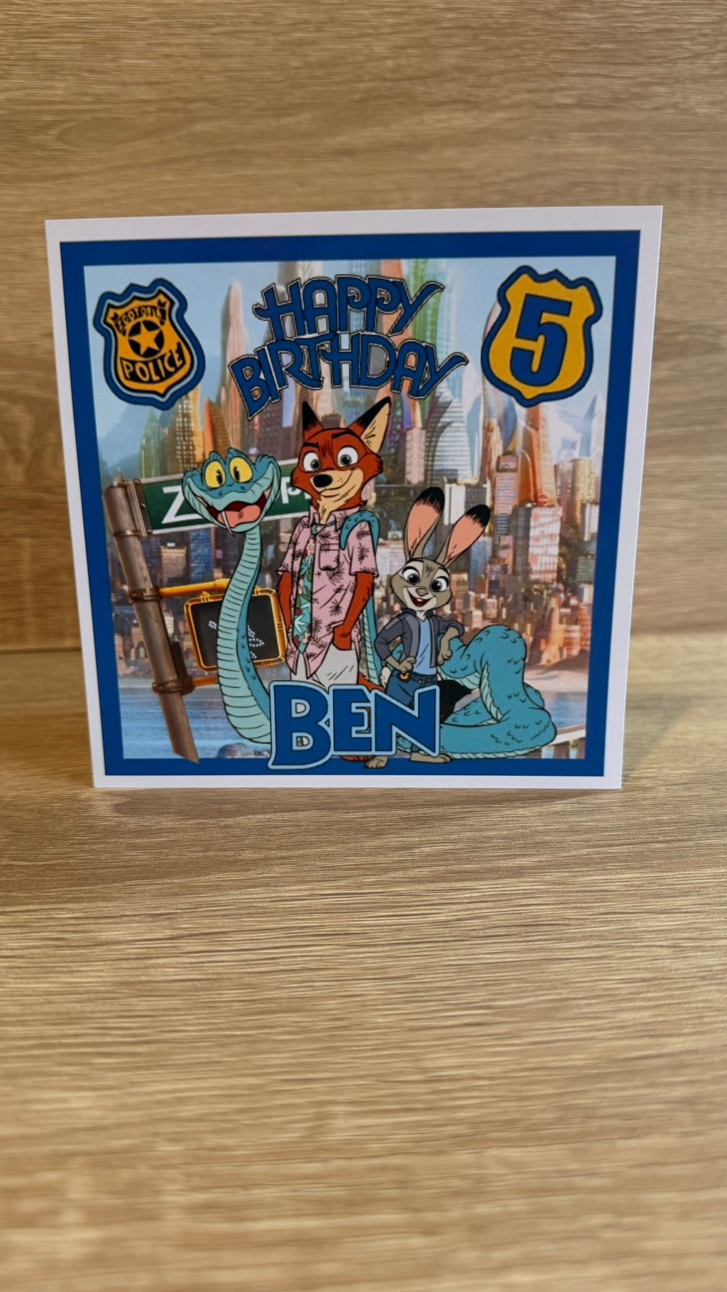 Zootopia 2 Personalised Birthday Card – Blue City – Name & Age