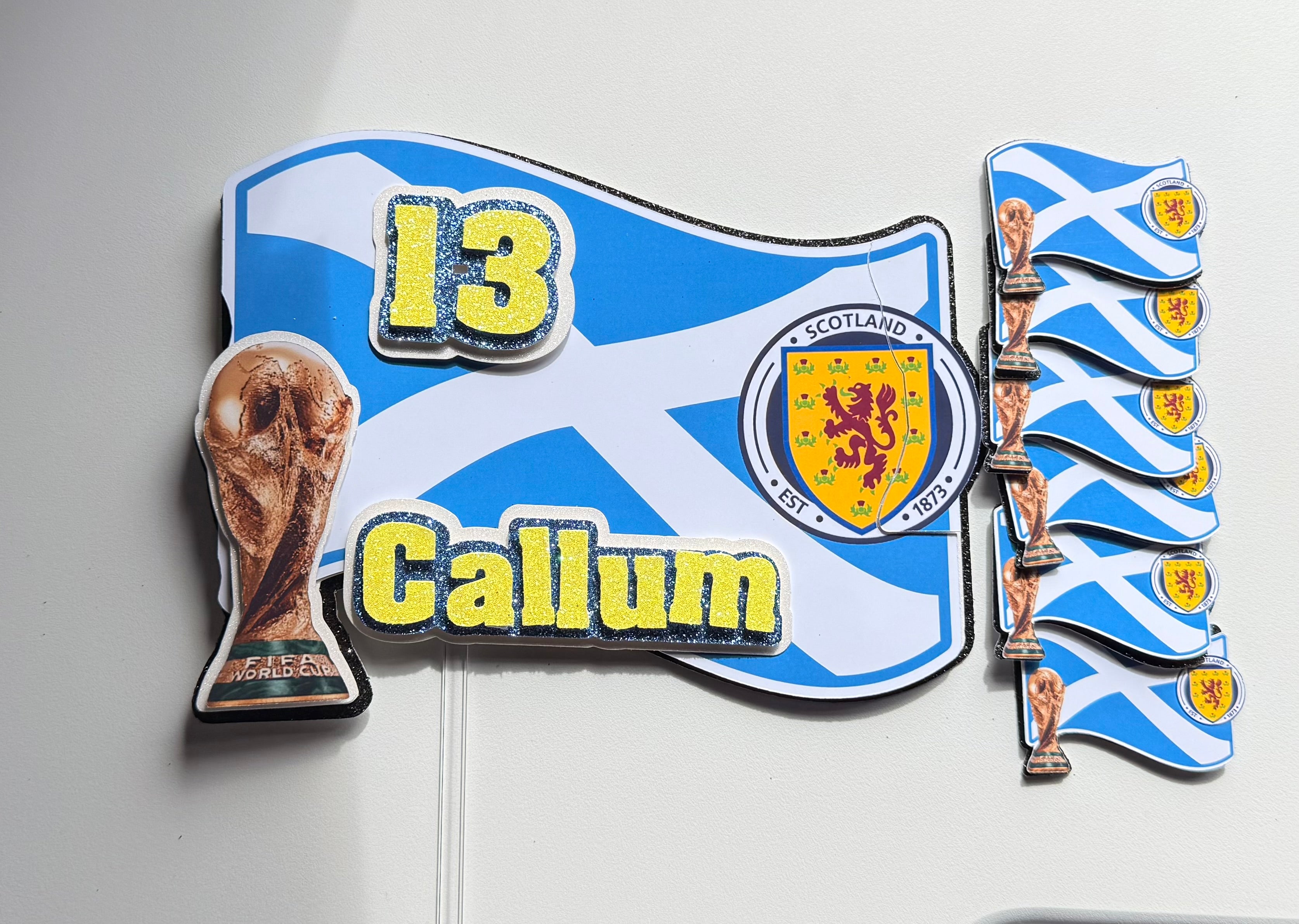 Scotland Flag Personalised Cake Topper & Cupcake Toppers | Custom Name & Age
