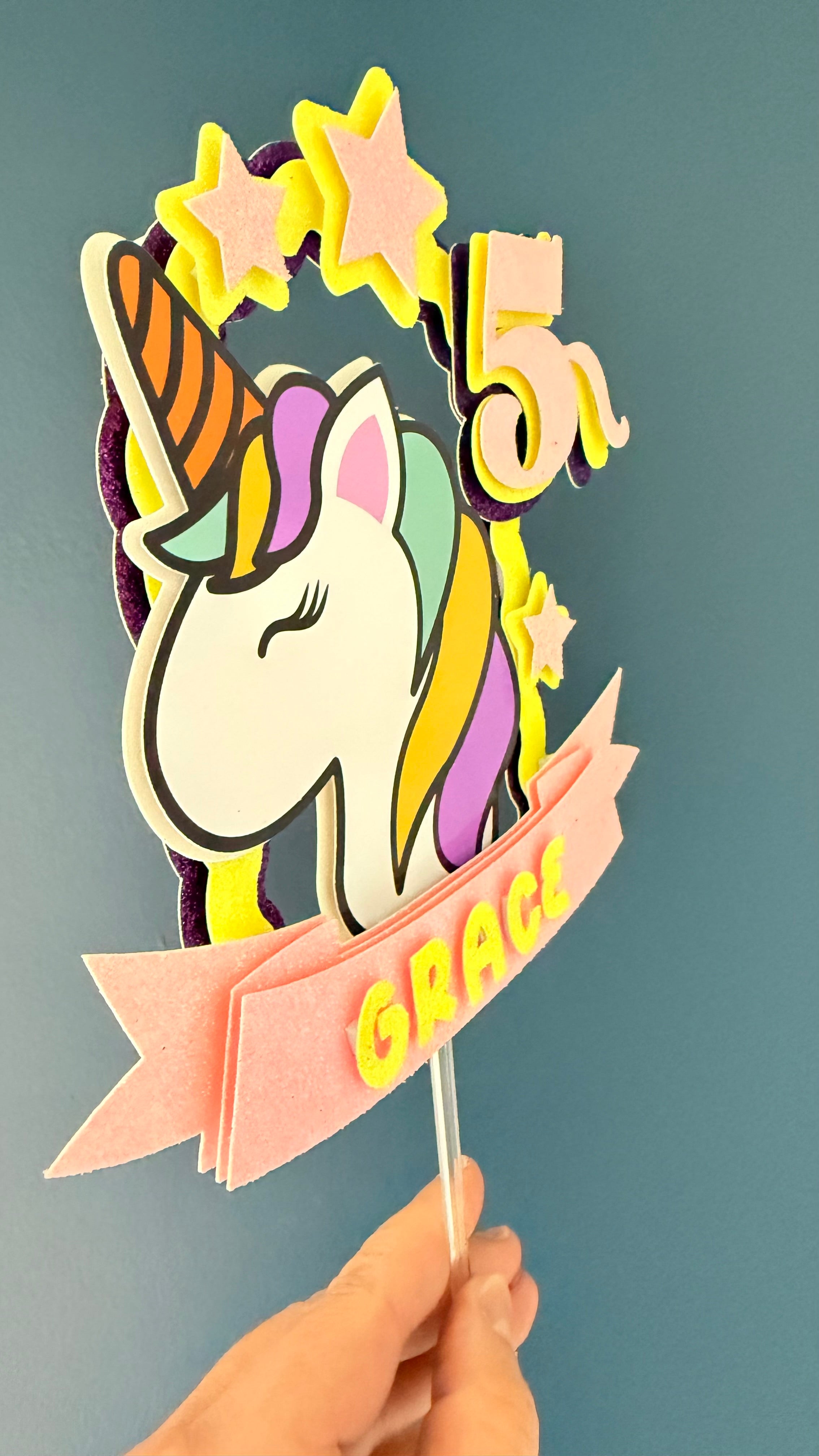Unicorn Personalised Cake Topper | Custom Name & Age