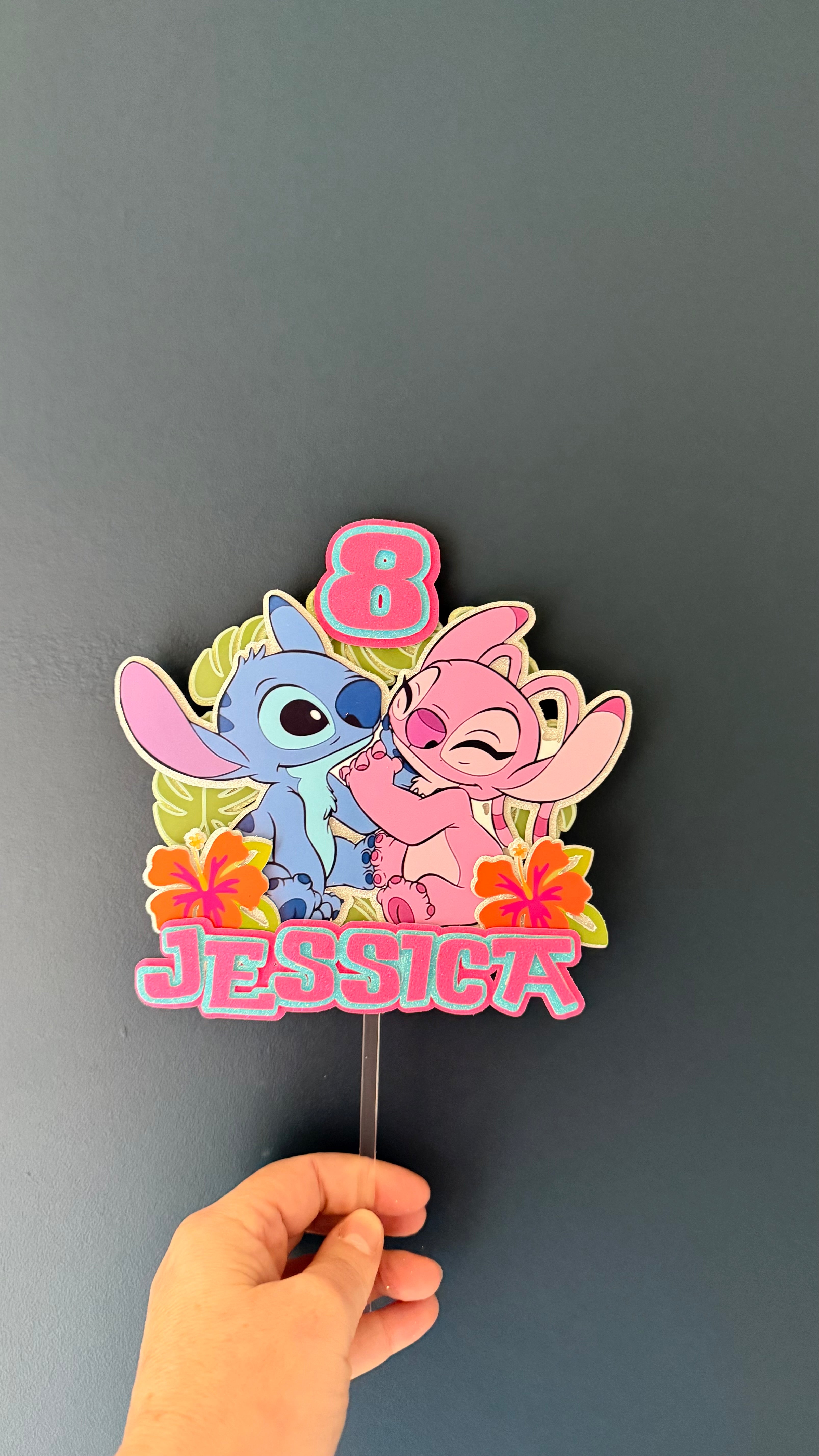 Stitch & Angel Inspired Personalised Cake Topper | Custom Name & Age