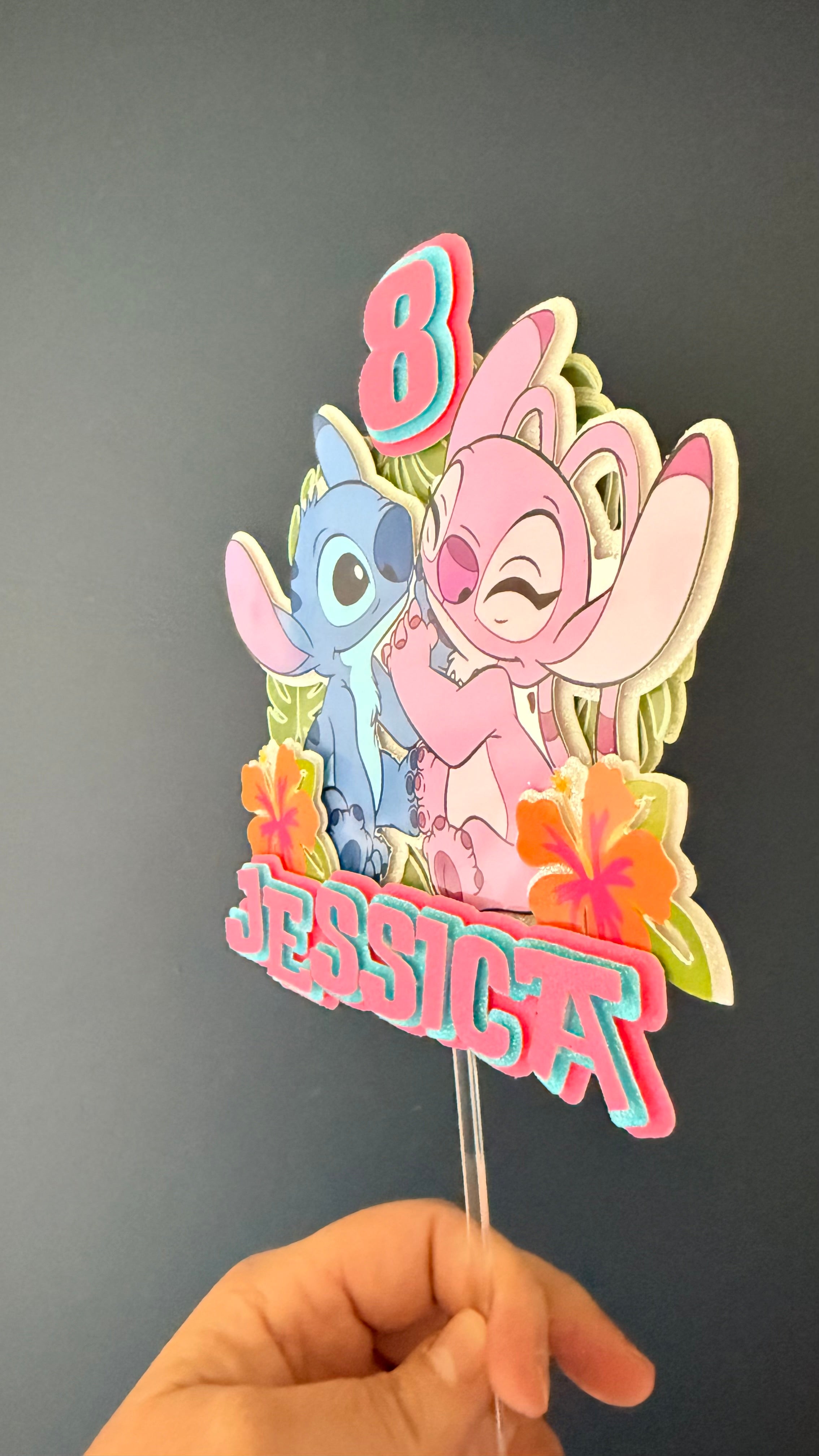 Stitch & Angel Inspired Personalised Cake Topper | Custom Name & Age