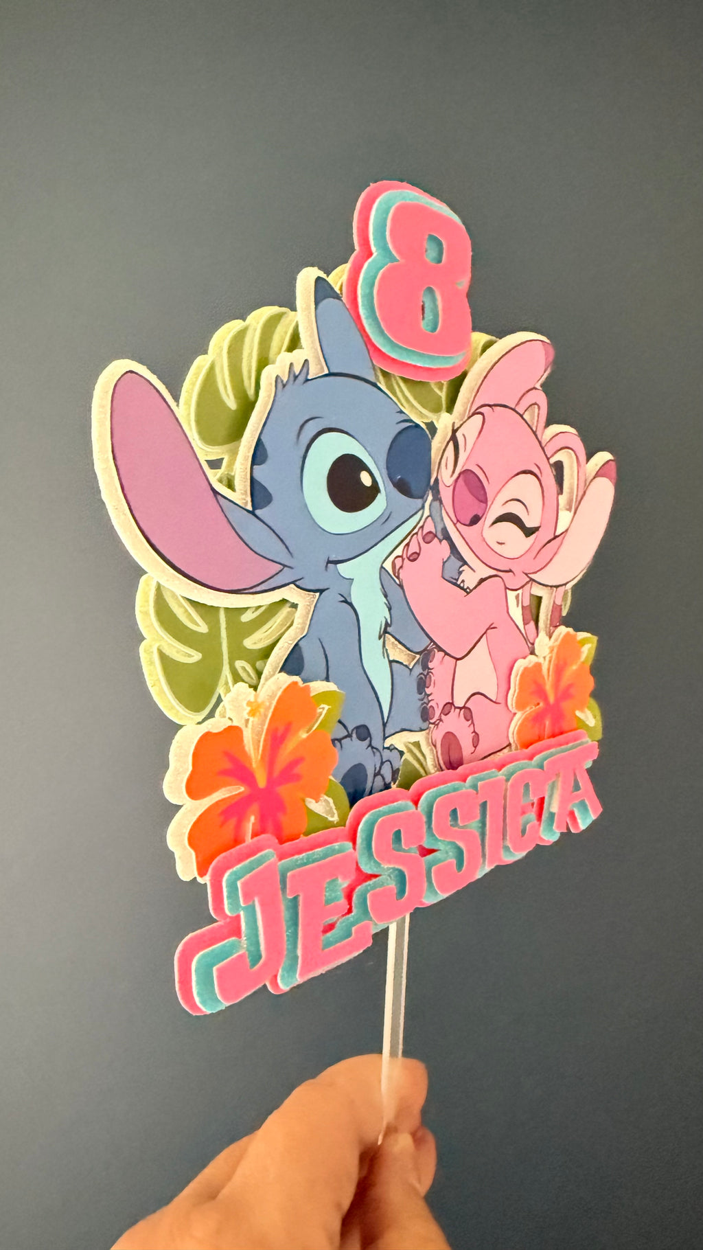Stitch & Angel Inspired Personalised Cake Topper | Custom Name & Age