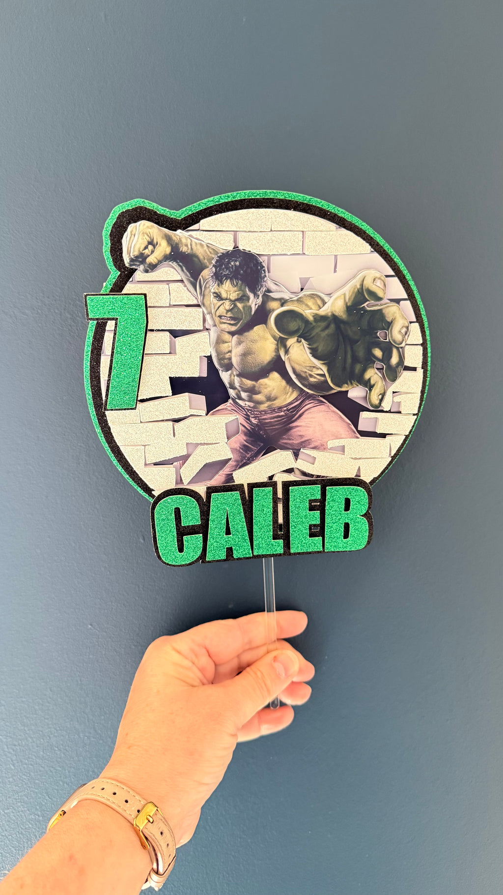 Green Superhero Personalised Cake Topper | Custom Name & Age