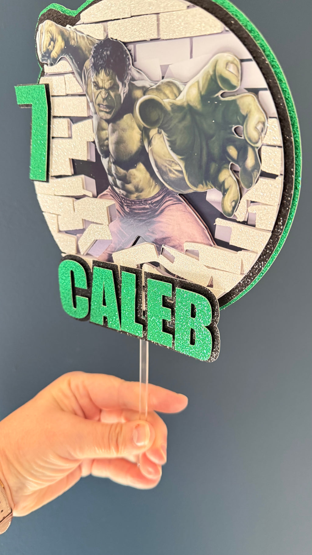 Green Superhero Personalised Cake Topper | Custom Name & Age