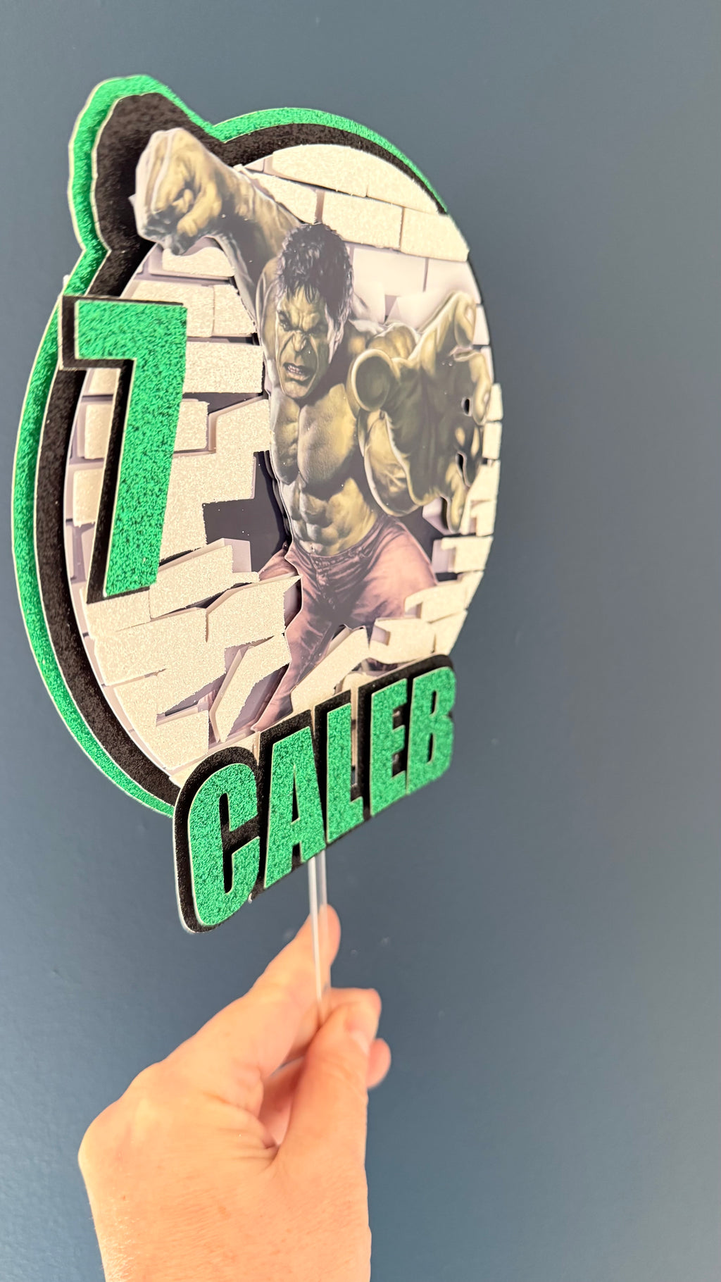 Green Superhero Personalised Cake Topper | Custom Name & Age