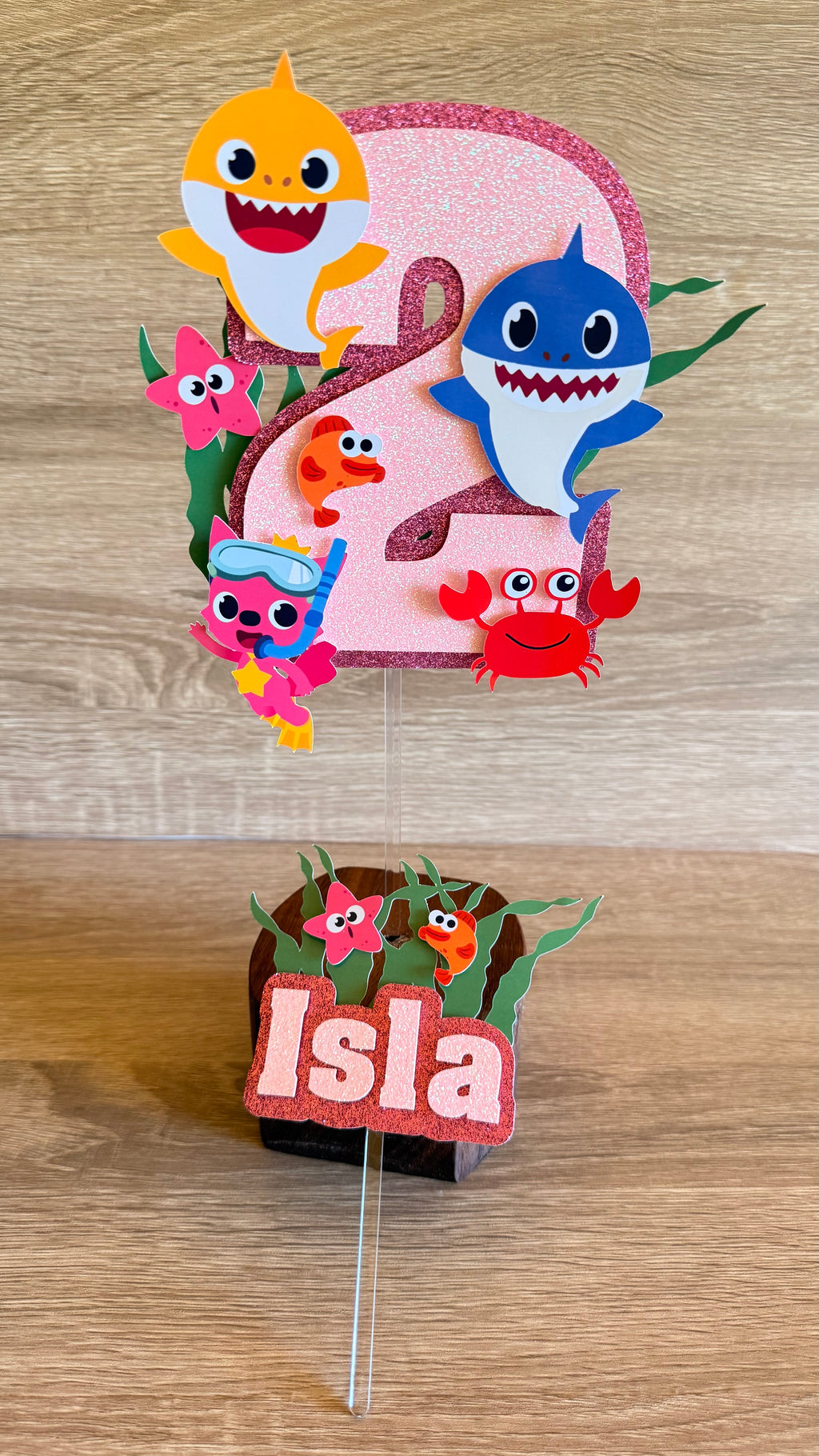 Baby Shark Personalised Cake Topper Set | Custom Name & Age Birthday Decoration