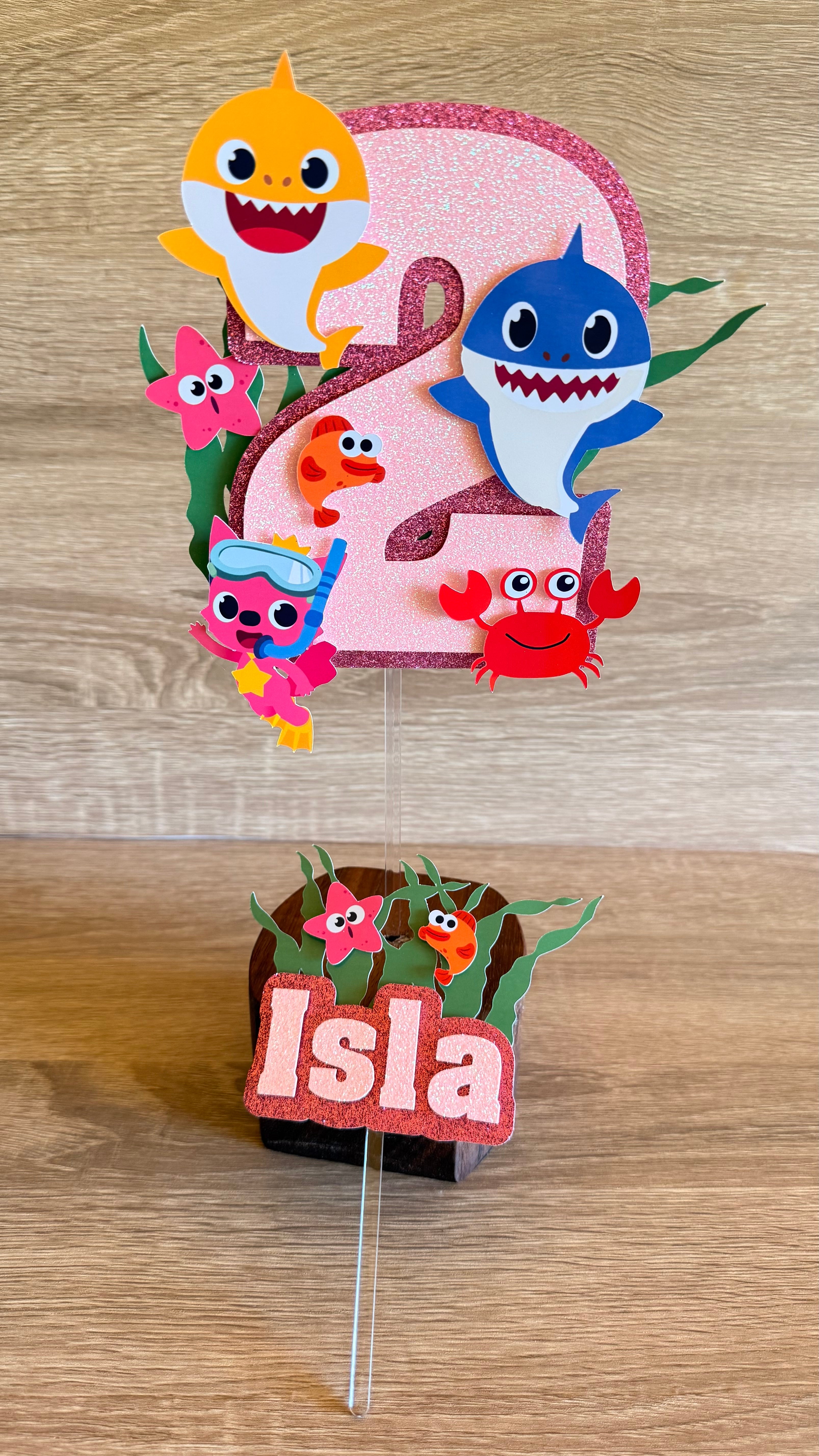 Baby Shark Personalised Cake Topper Set | Custom Name & Age Birthday Decoration